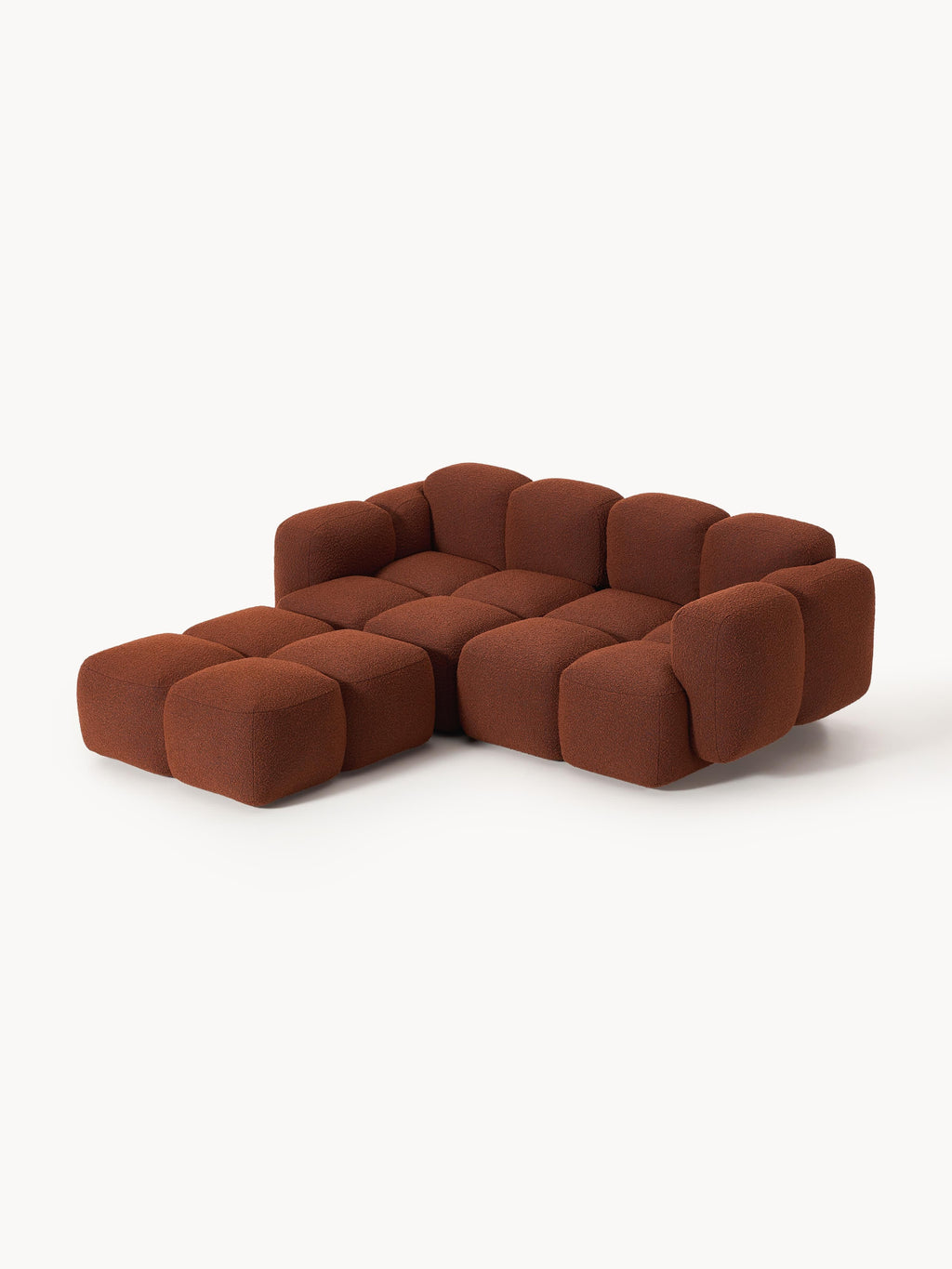 Modulares Sofa Tayla (3-Sitzer) aus Bouclé mit Hocker (links/rechts)