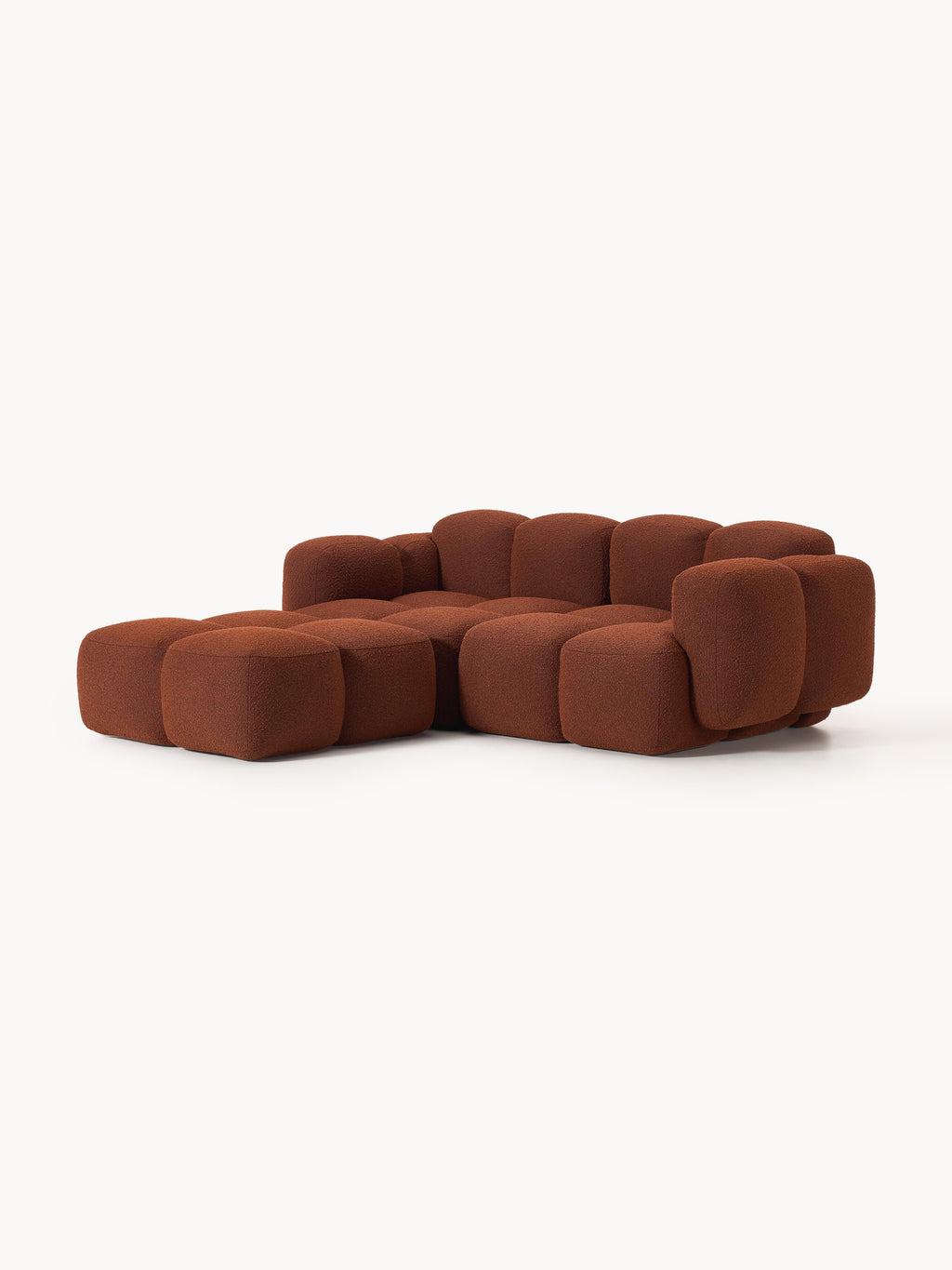 Modulares Sofa Tayla (3-Sitzer) aus Bouclé mit Hocker (links/rechts)