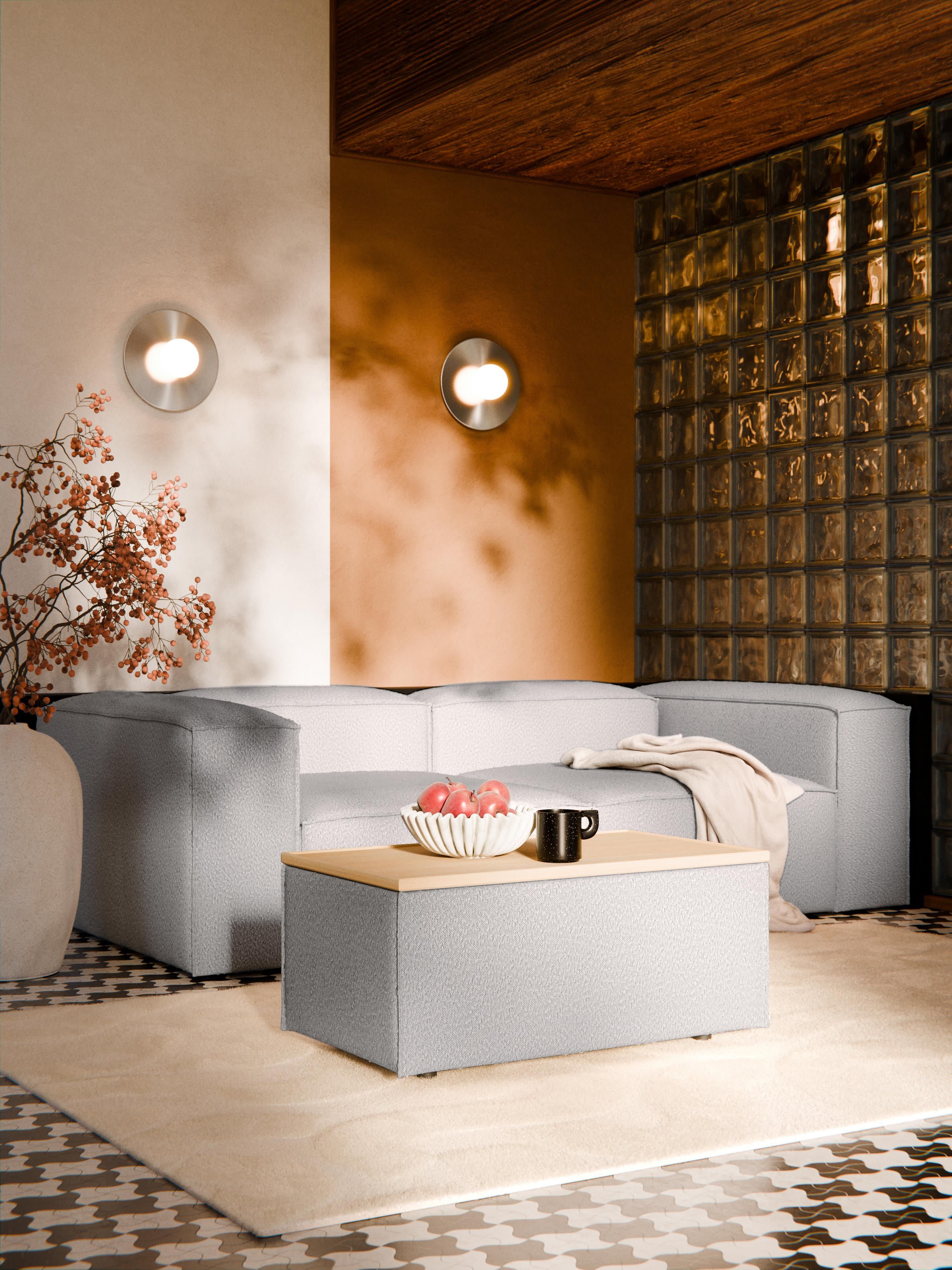 Sofa-Hocker Lennon aus Bouclé mit Stauraum