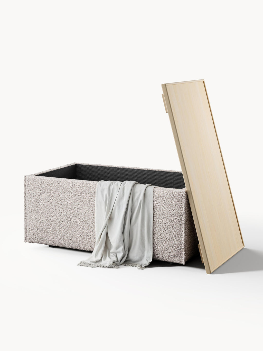 Sofa-Hocker Lennon aus Bouclé mit Stauraum