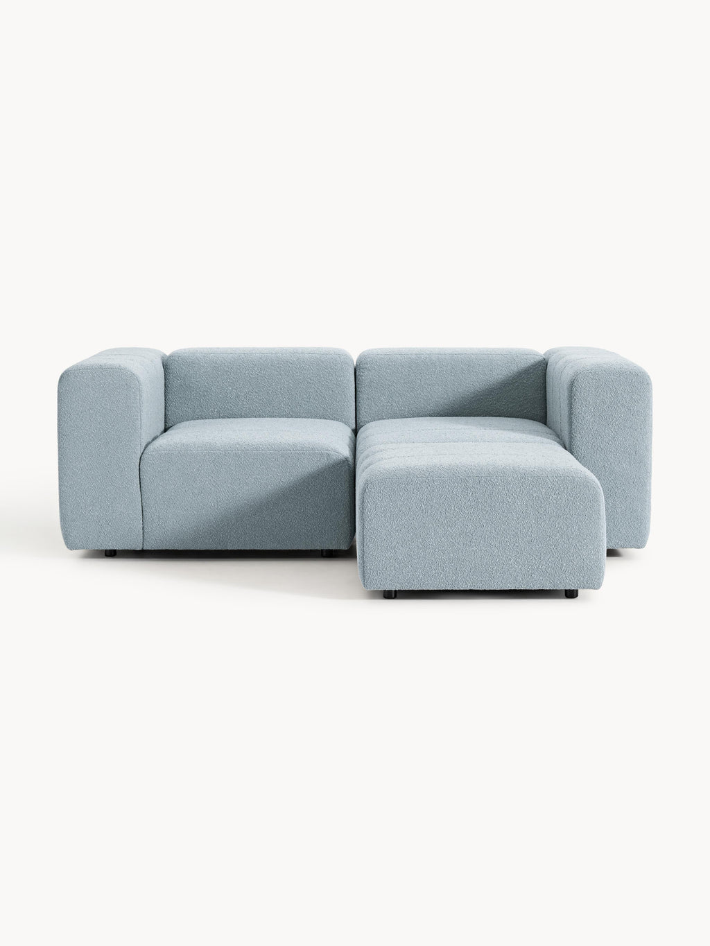 Modulares Bouclé-Sofa Lena (3-Sitzer) mit Hocker (links/rechts)