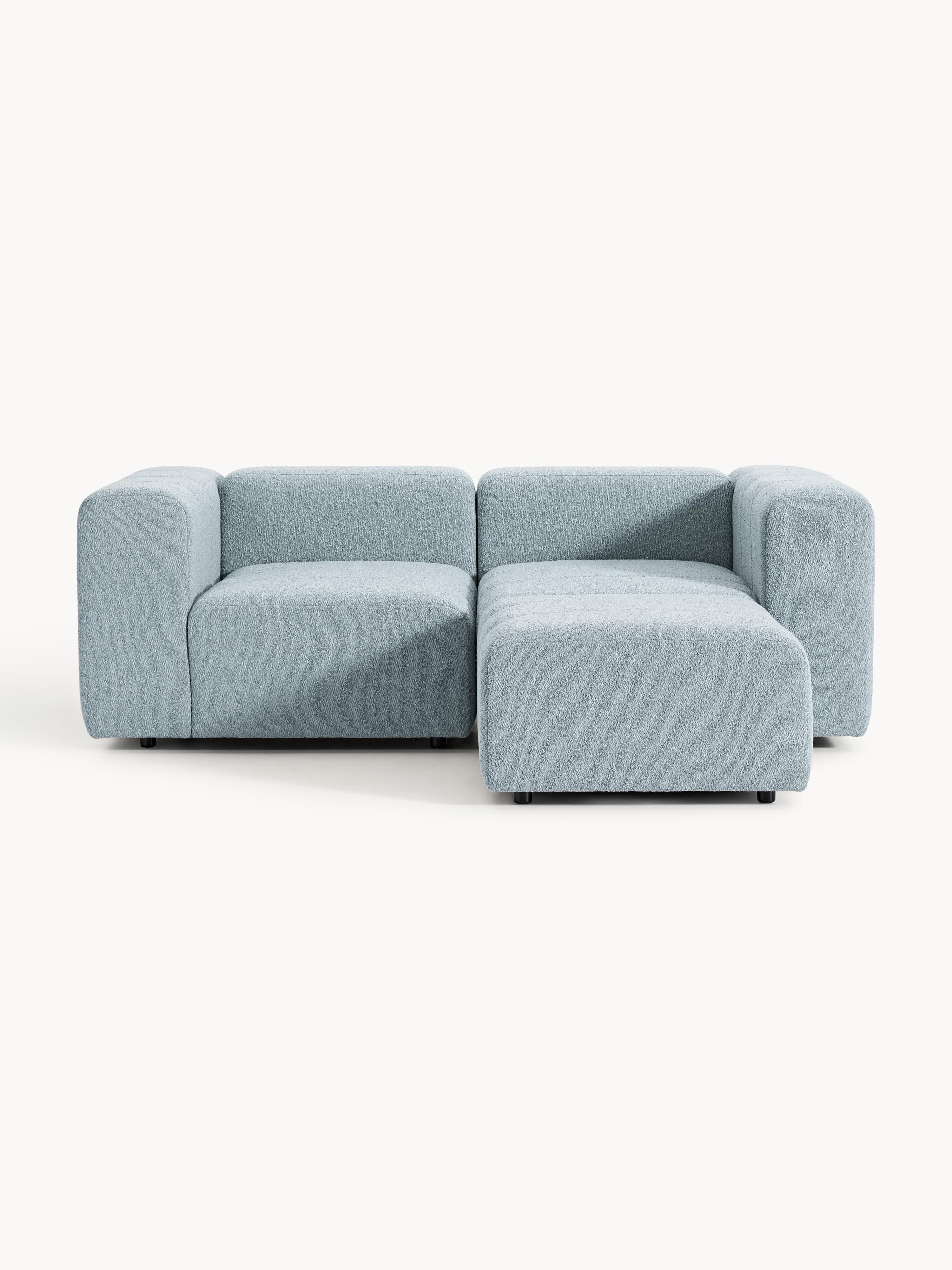 Modulares Bouclé-Sofa Lena (3-Sitzer) mit Hocker (links/rechts)