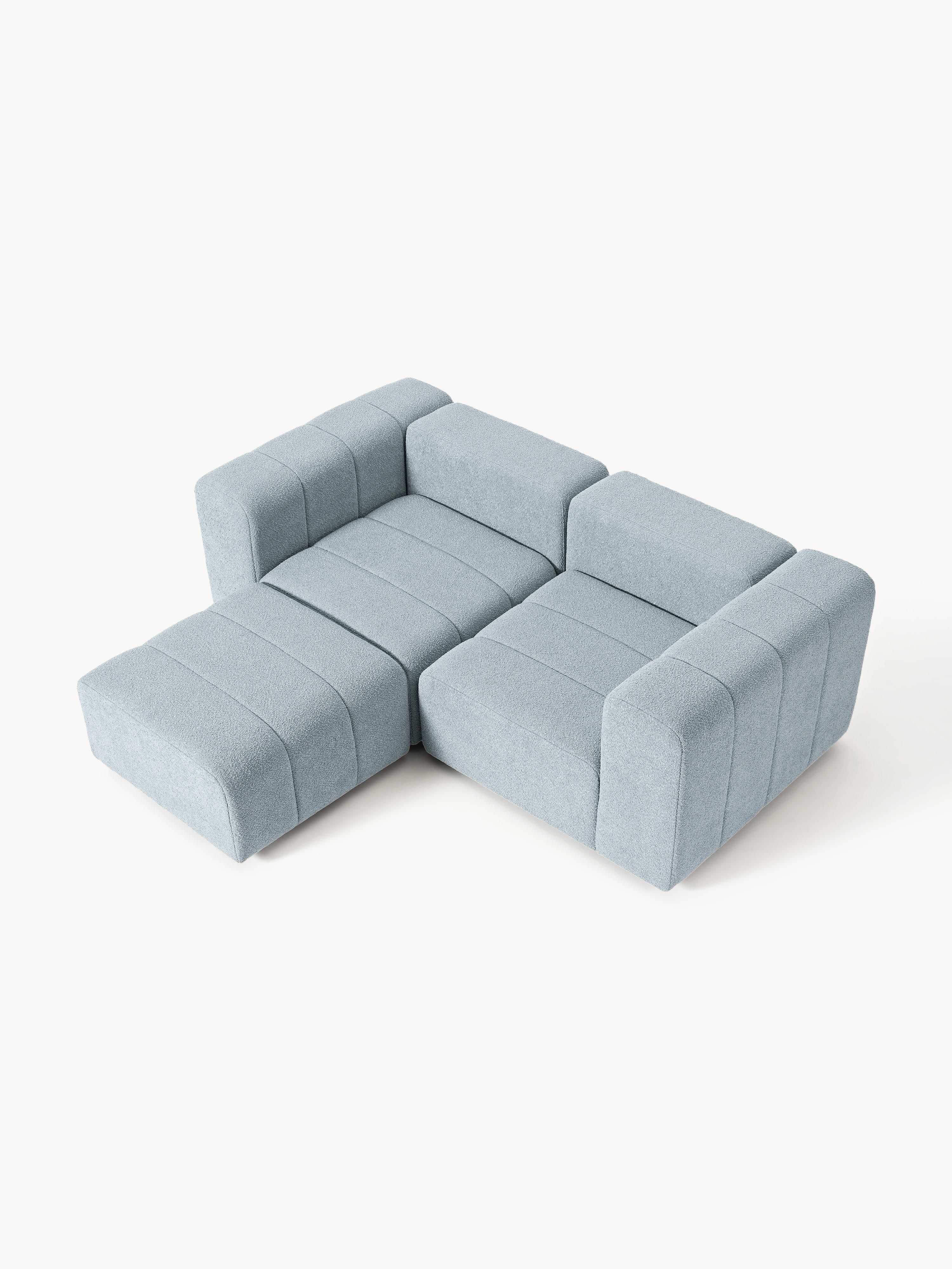 Modulares Bouclé-Sofa Lena (3-Sitzer) mit Hocker (links/rechts)