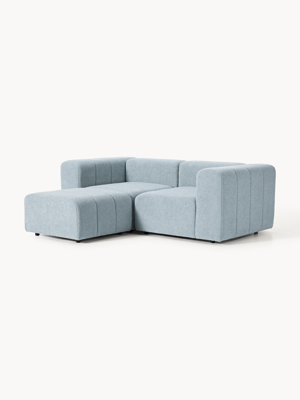 Modulares Bouclé-Sofa Lena (3-Sitzer) mit Hocker (links/rechts)