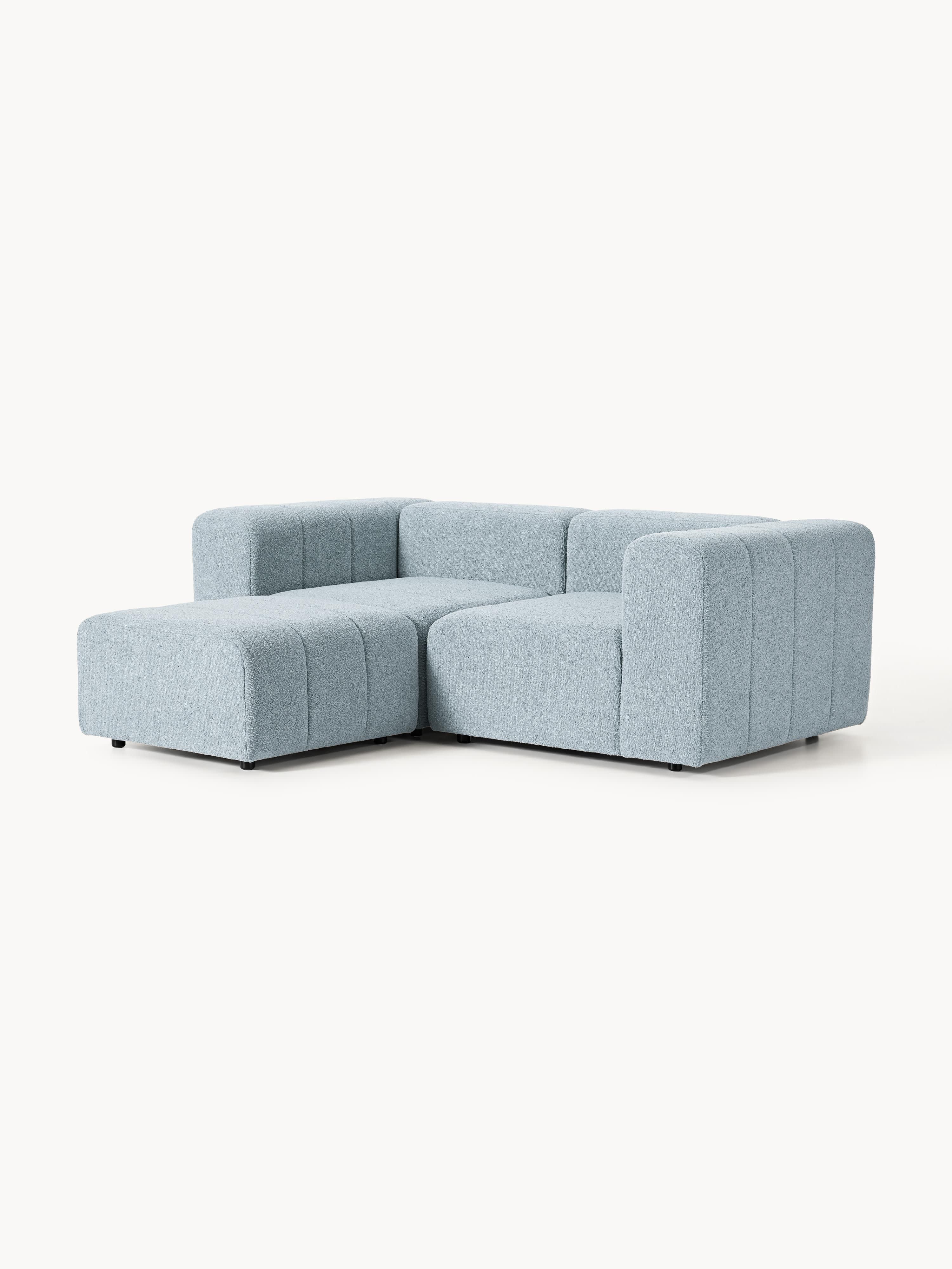 Modulares Bouclé-Sofa Lena (3-Sitzer) mit Hocker (links/rechts)
