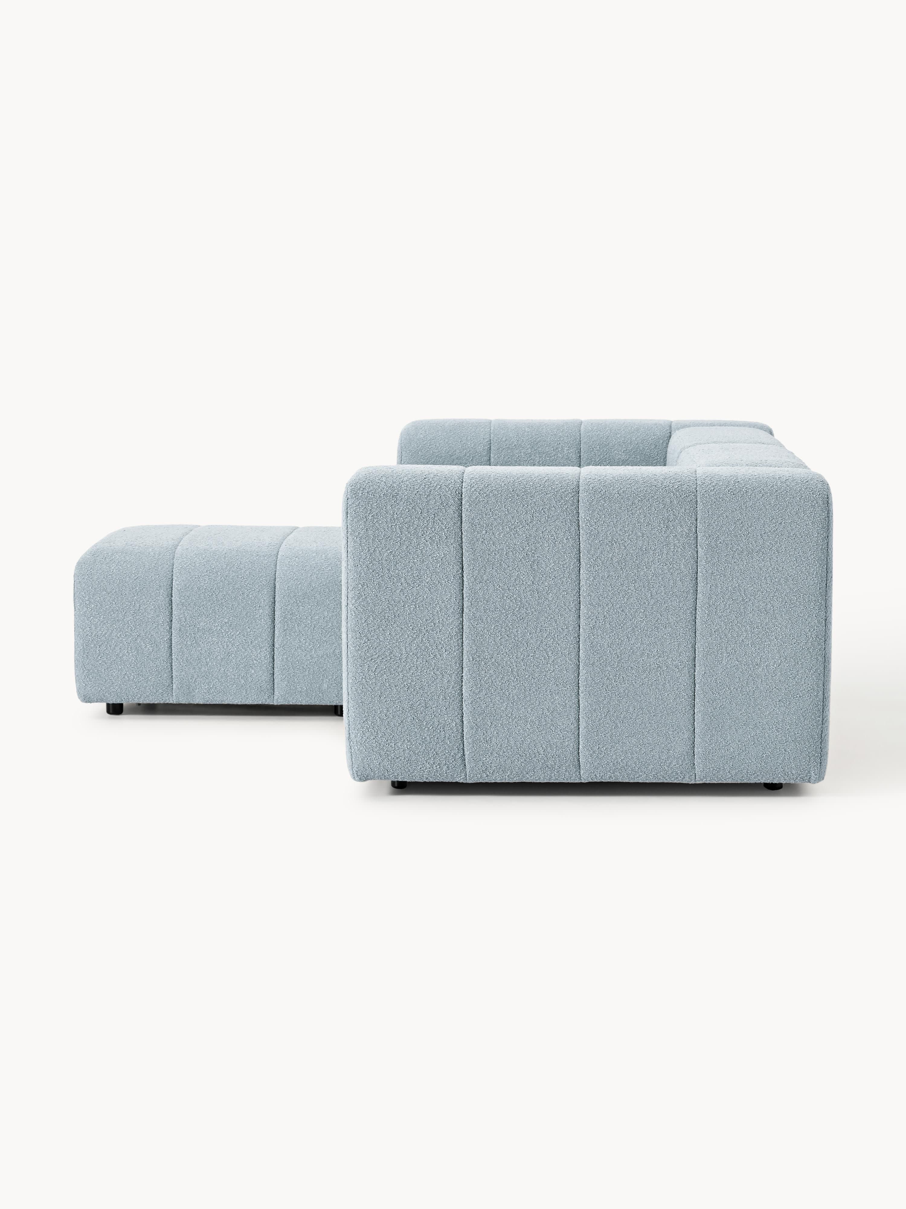 Modulares Bouclé-Sofa Lena (3-Sitzer) mit Hocker (links/rechts)