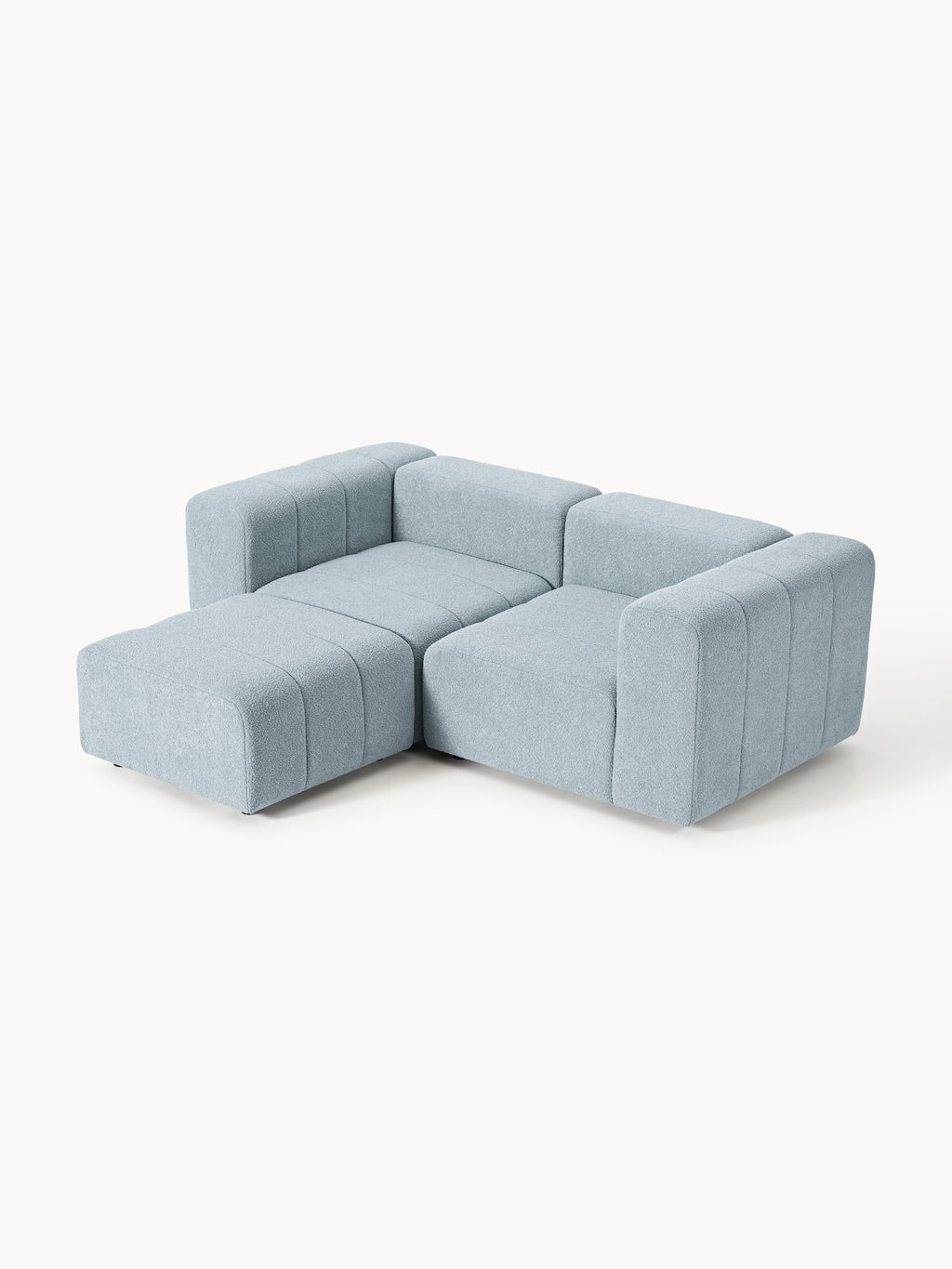 Modulares Bouclé-Sofa Lena (3-Sitzer) mit Hocker (links/rechts)