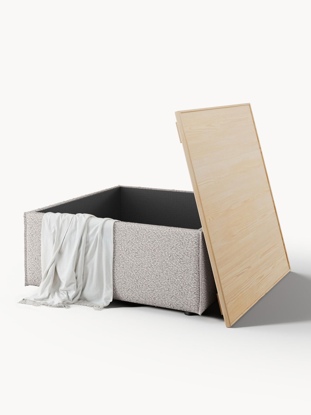 Sofa-Hocker Lennon aus Bouclé mit Stauraum