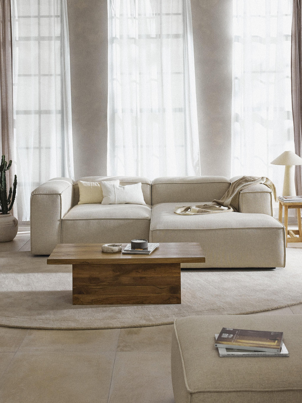 Modulares Ecksofa Lennon (2-Sitzer) aus Leinen-Mix