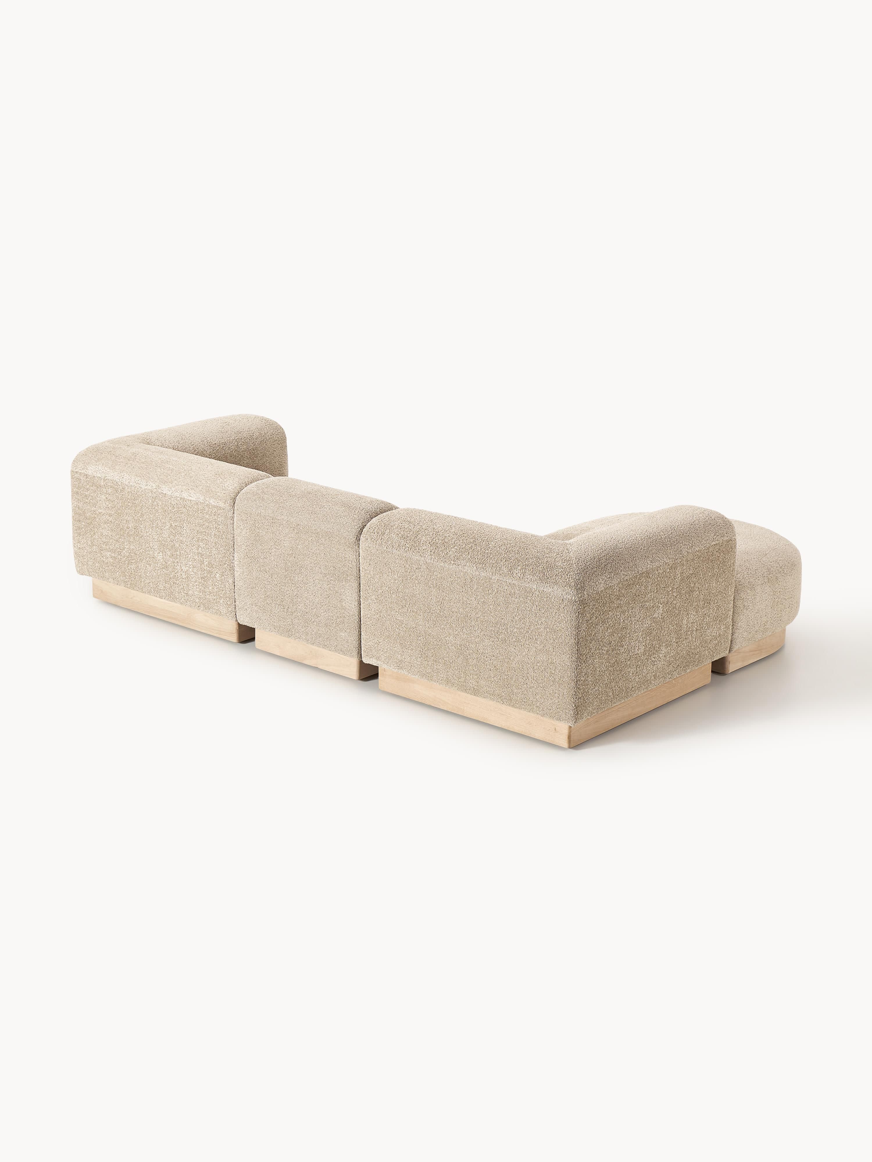 Modulares Sofa Natalie (3-Sitzer) aus Teddy-Bouclé mit Hocker (links/rechts)