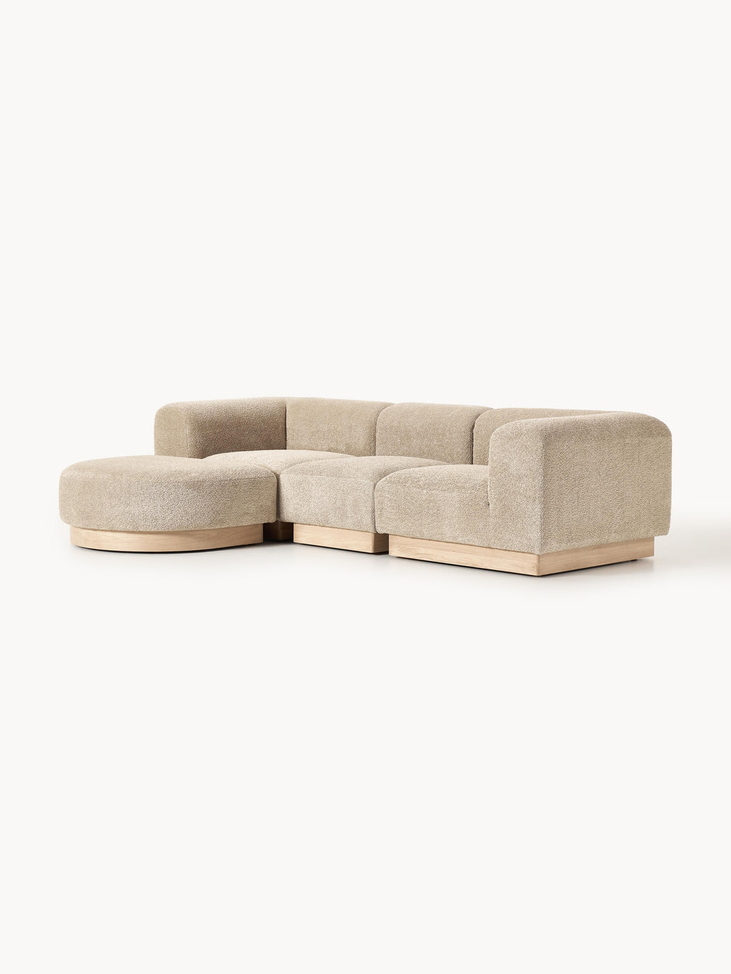 Modulares Sofa Natalie (3-Sitzer) aus Teddy-Bouclé mit Hocker (links/rechts)