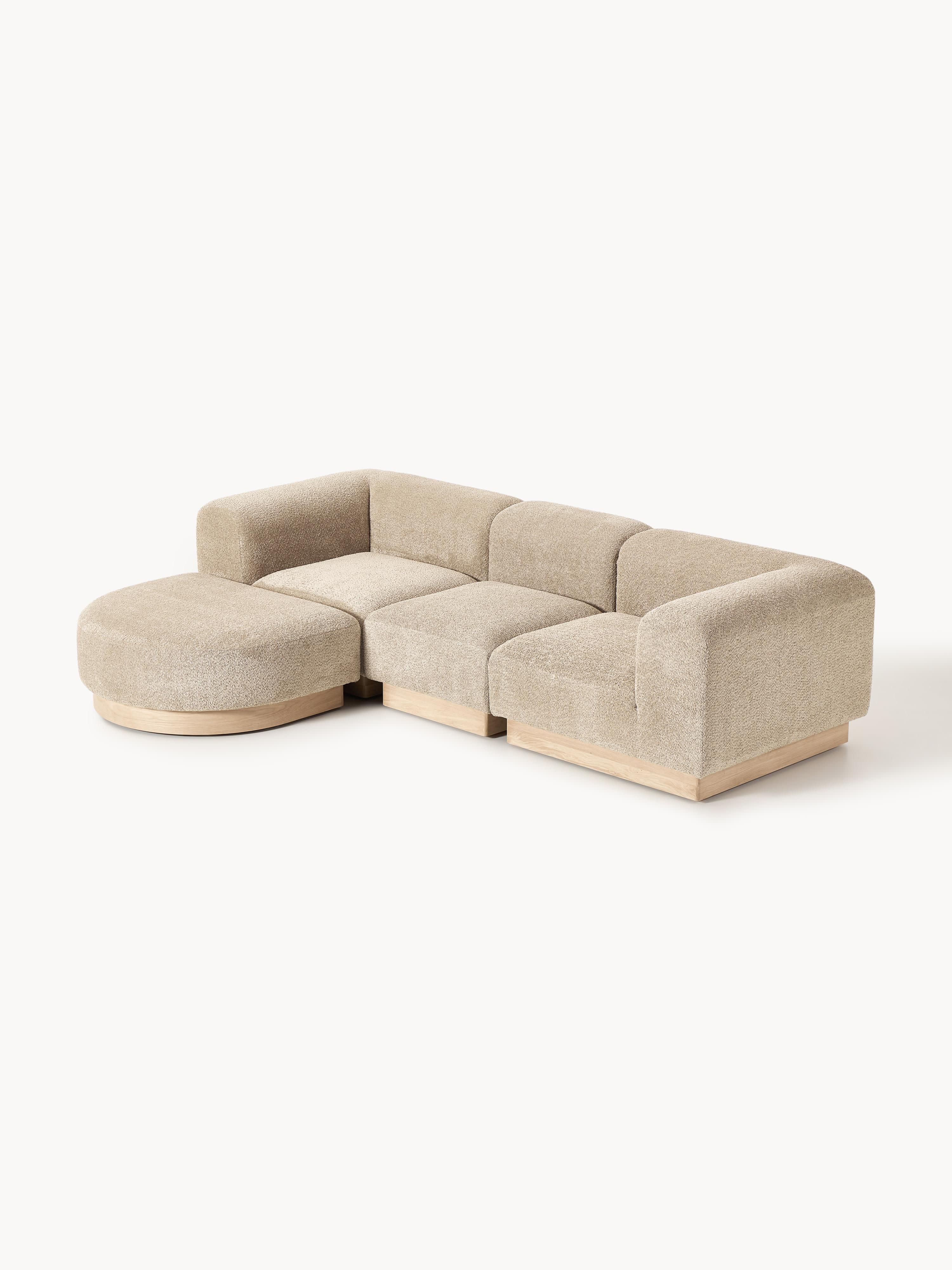 Modulares Sofa Natalie (3-Sitzer) aus Teddy-Bouclé mit Hocker (links/rechts)
