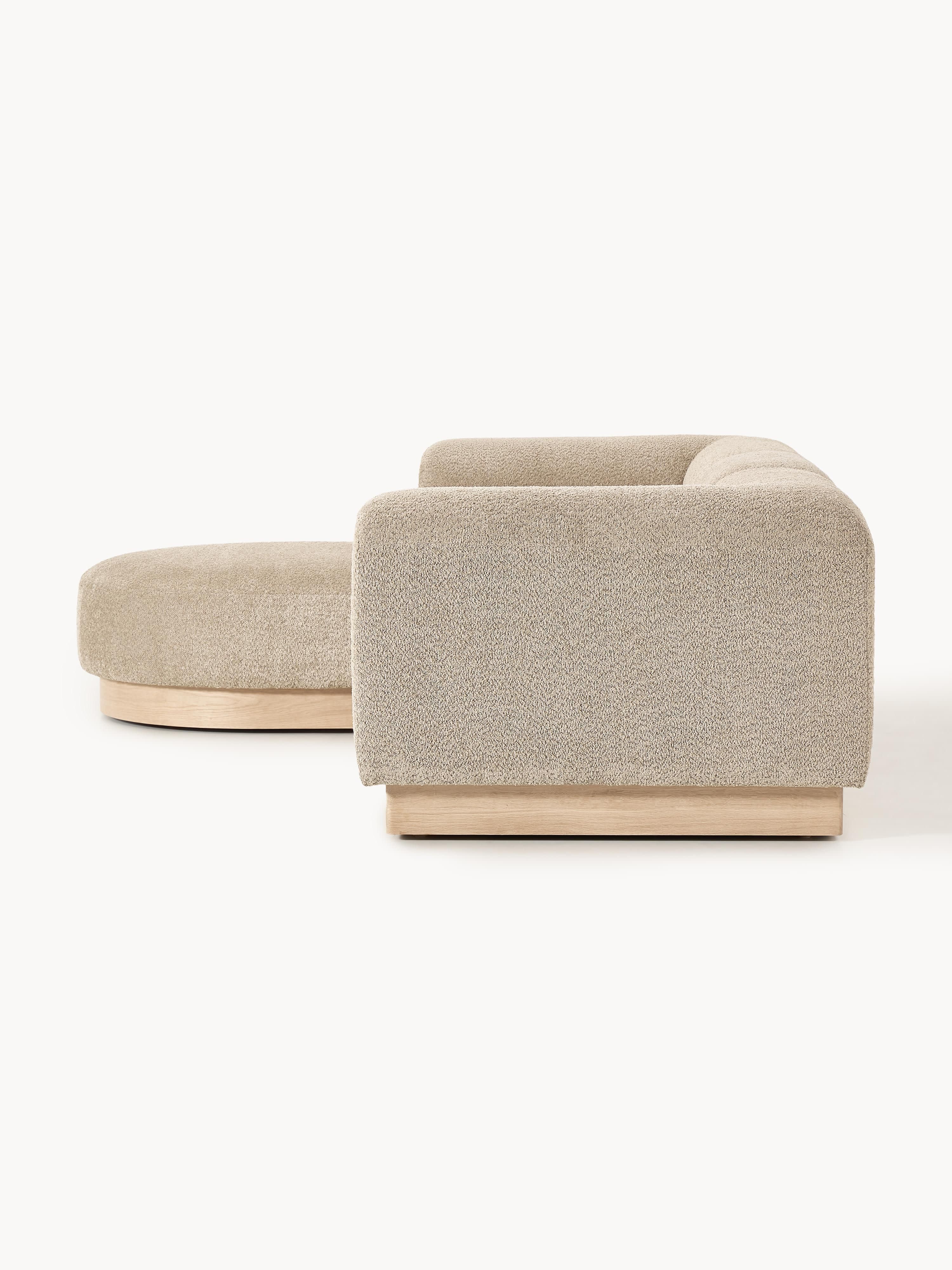 Modulares Sofa Natalie (3-Sitzer) aus Teddy-Bouclé mit Hocker (links/rechts)