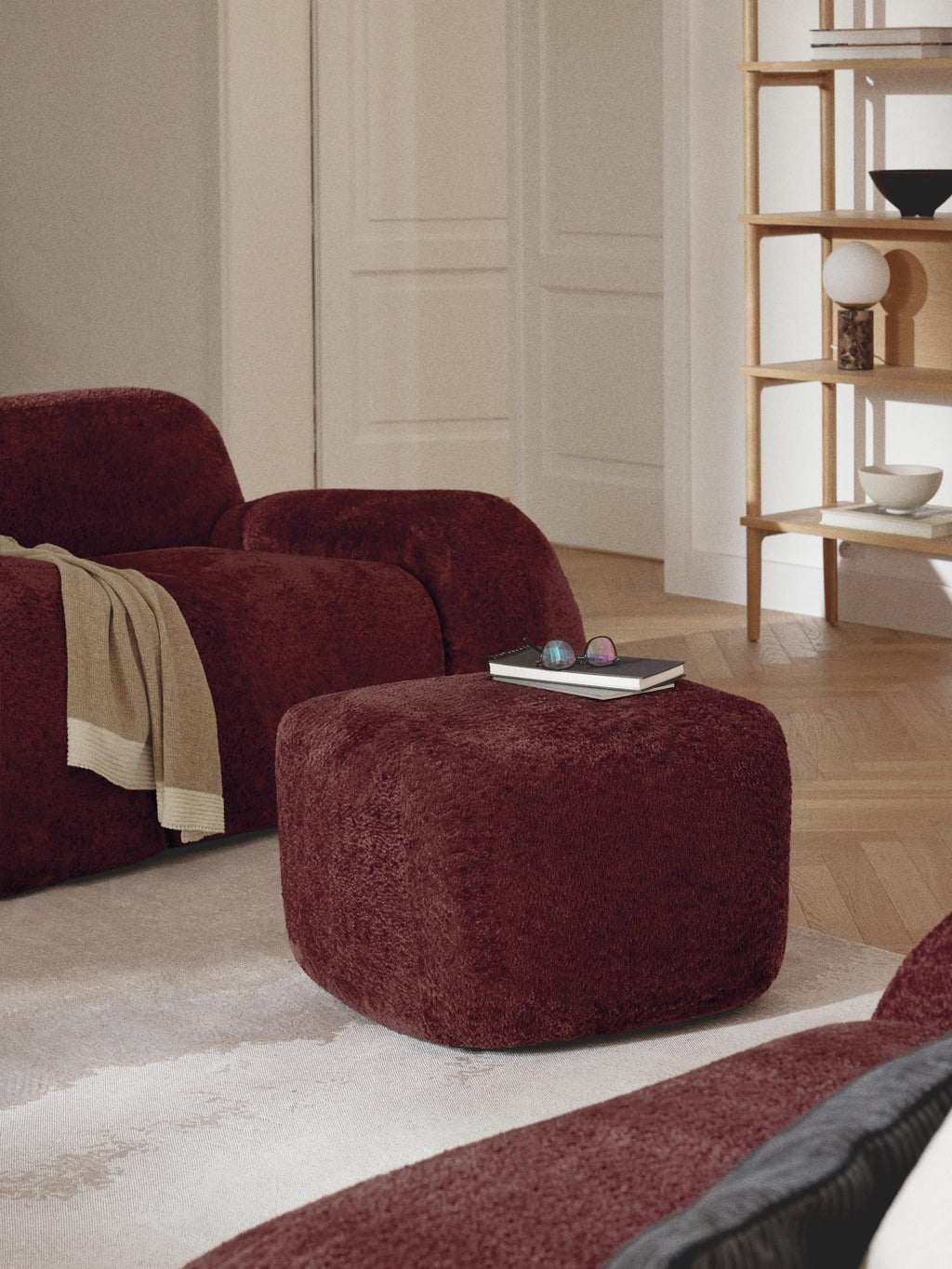Sofa-Hocker Wolke aus Teddy-Bouclé