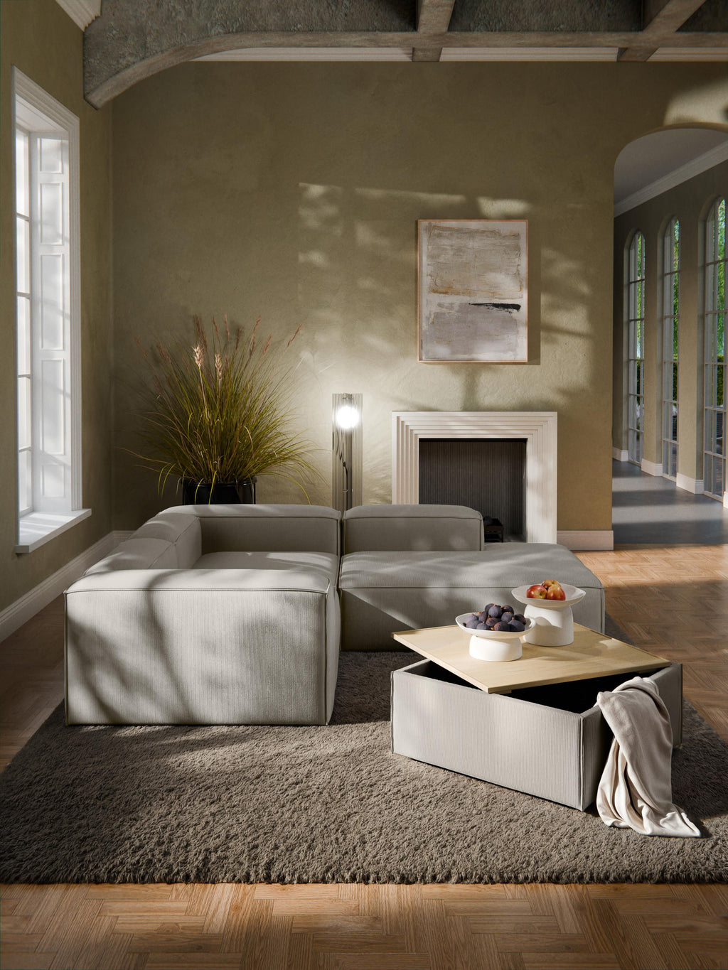 Sofa-Hocker Lennon aus Cord mit Stauraum