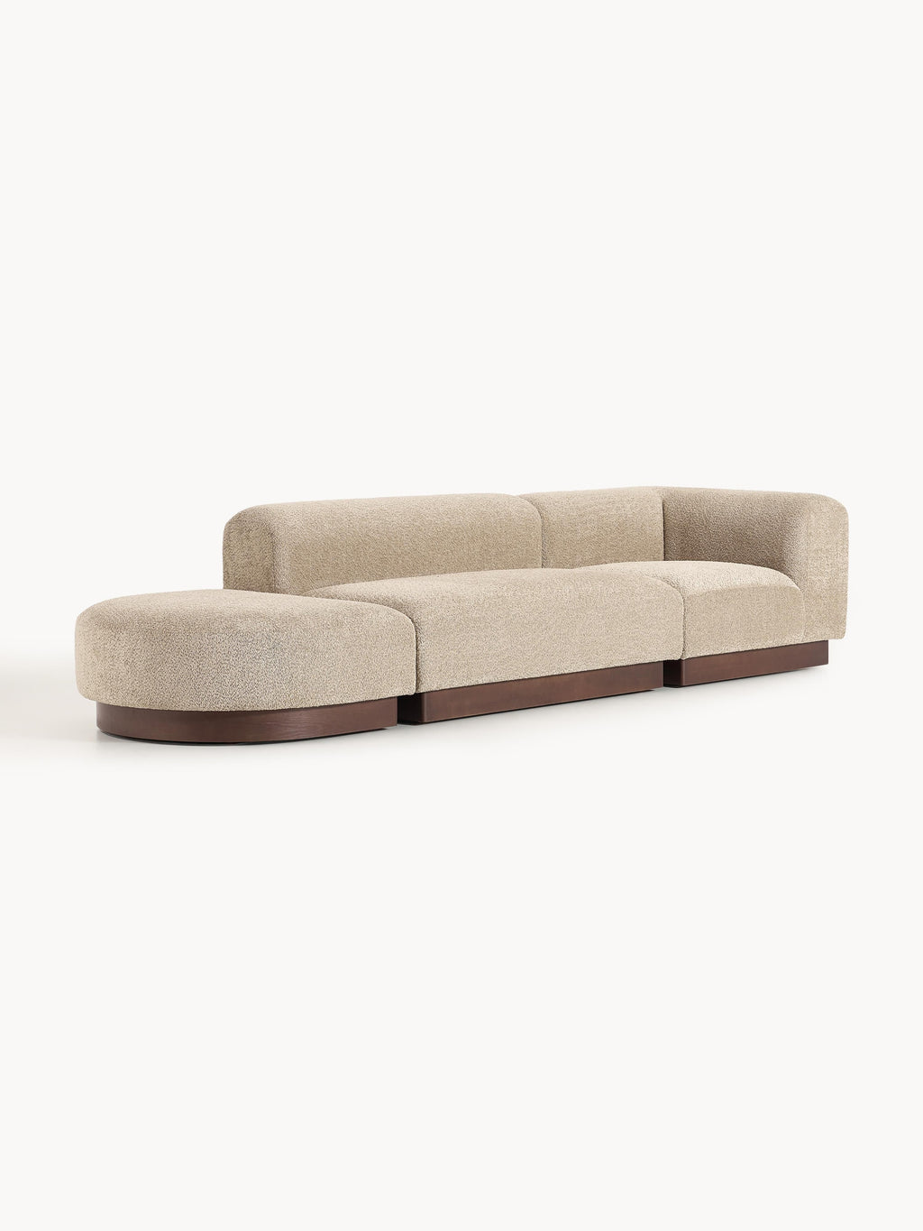 Modulare Ottomane Natalie aus Teddy-Bouclé mit Hocker (links/rechts)