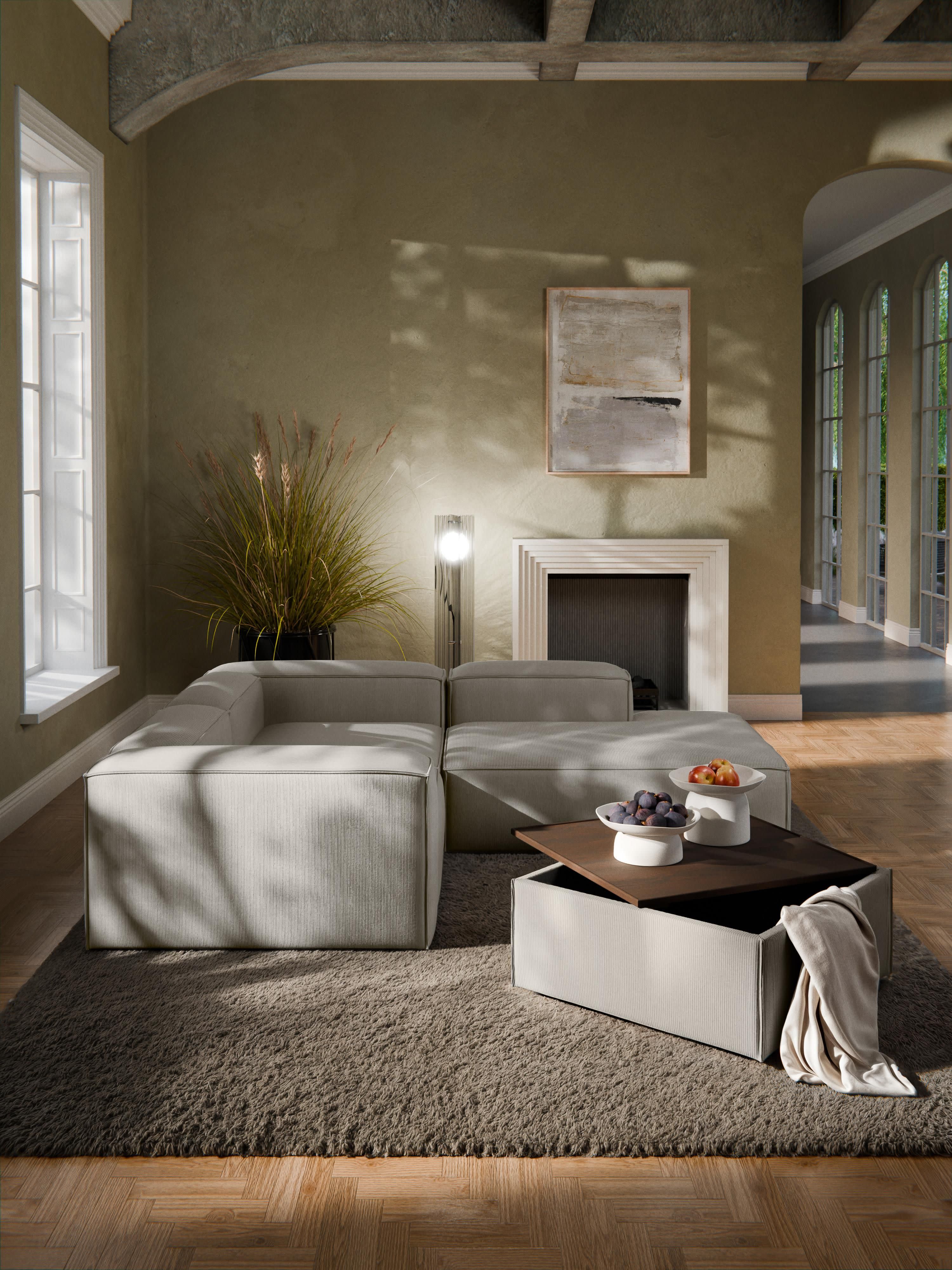 Sofa-Hocker Lennon aus Cord mit Stauraum