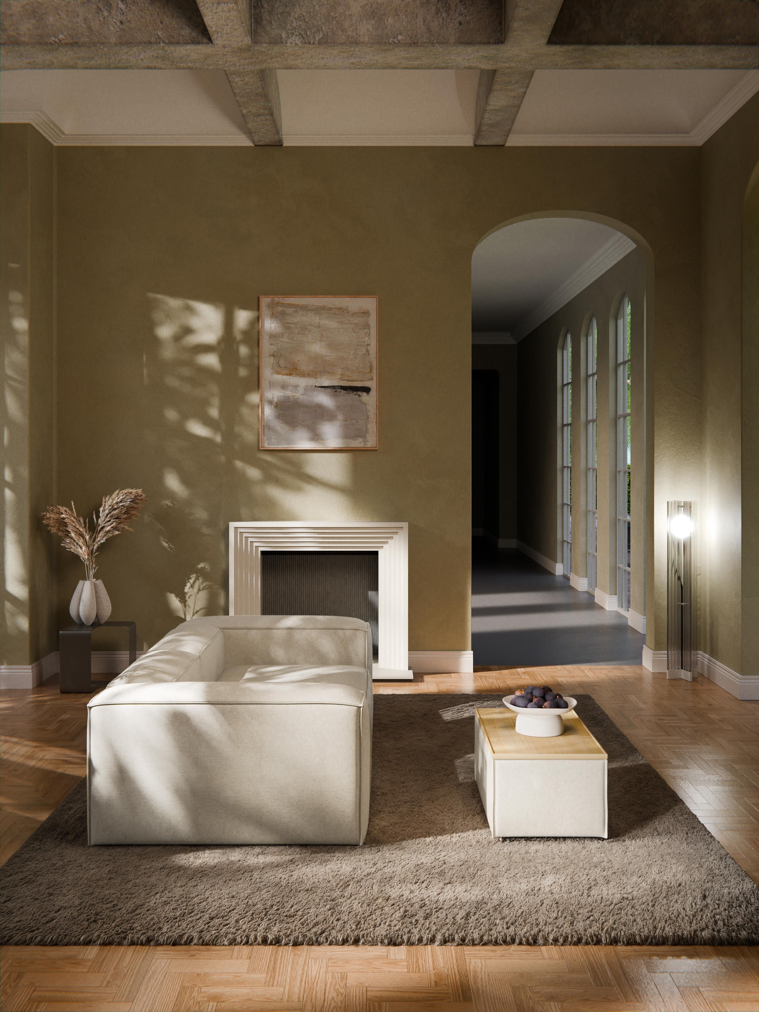 Sofa-Hocker Lennon aus Leinen-Mix mit Stauraum