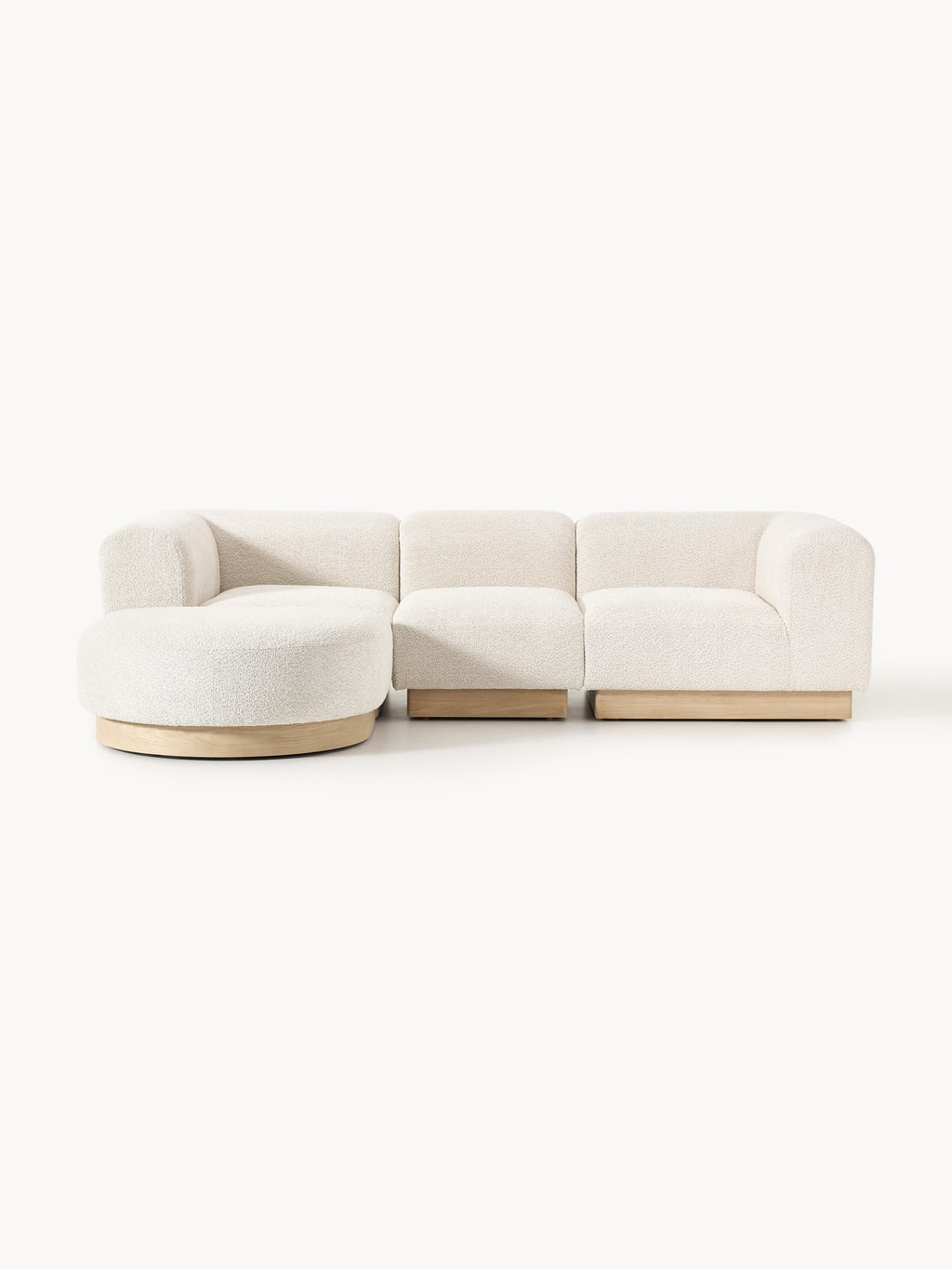 Galeriebild 1 - Modulares Sofa Natalie (3-Sitzer) aus Teddy-Bouclé mit Hocker (links/rechts)