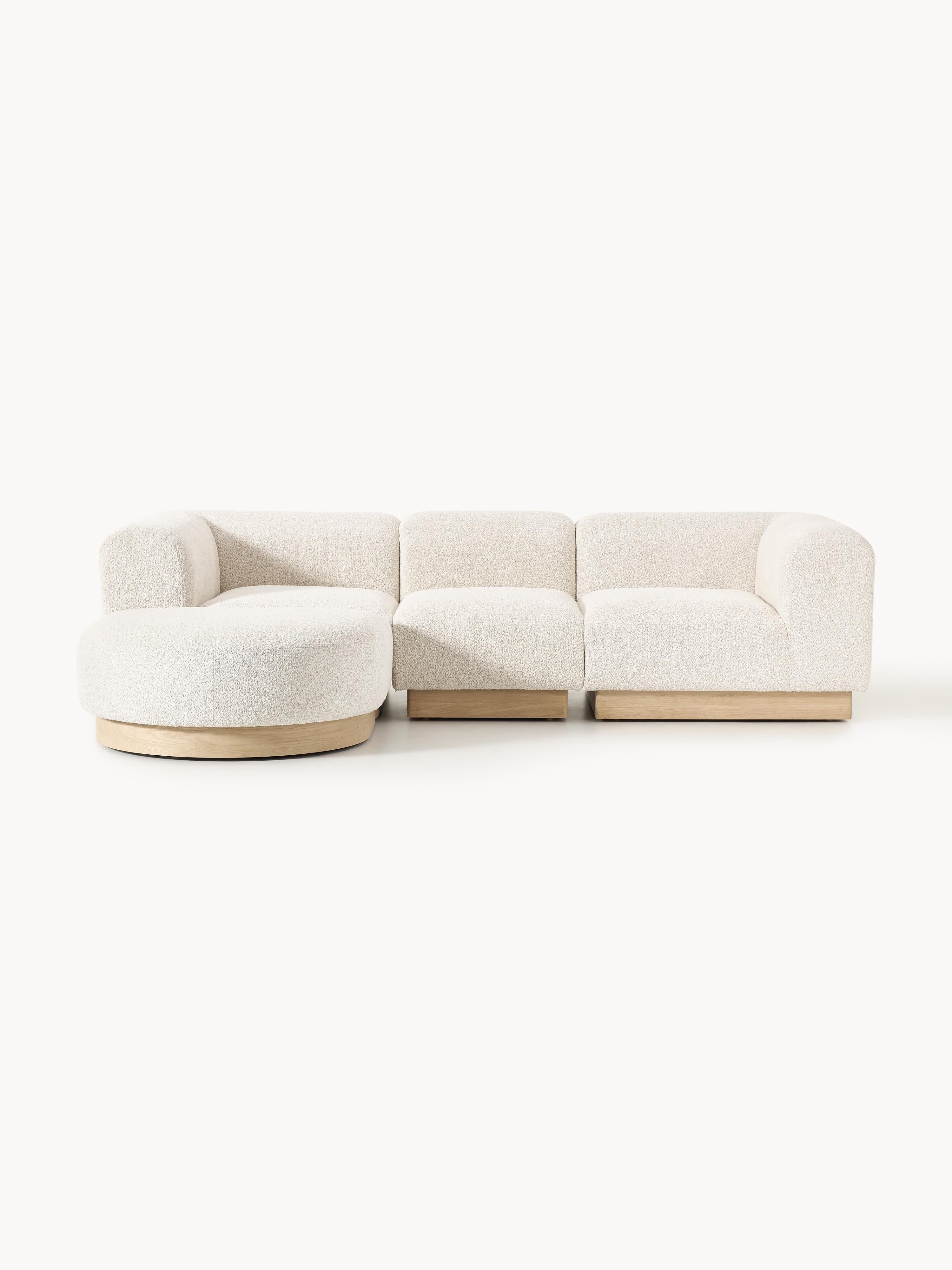 Galeriebild 1 - Modulares Sofa Natalie (3-Sitzer) aus Teddy-Bouclé mit Hocker (links/rechts)