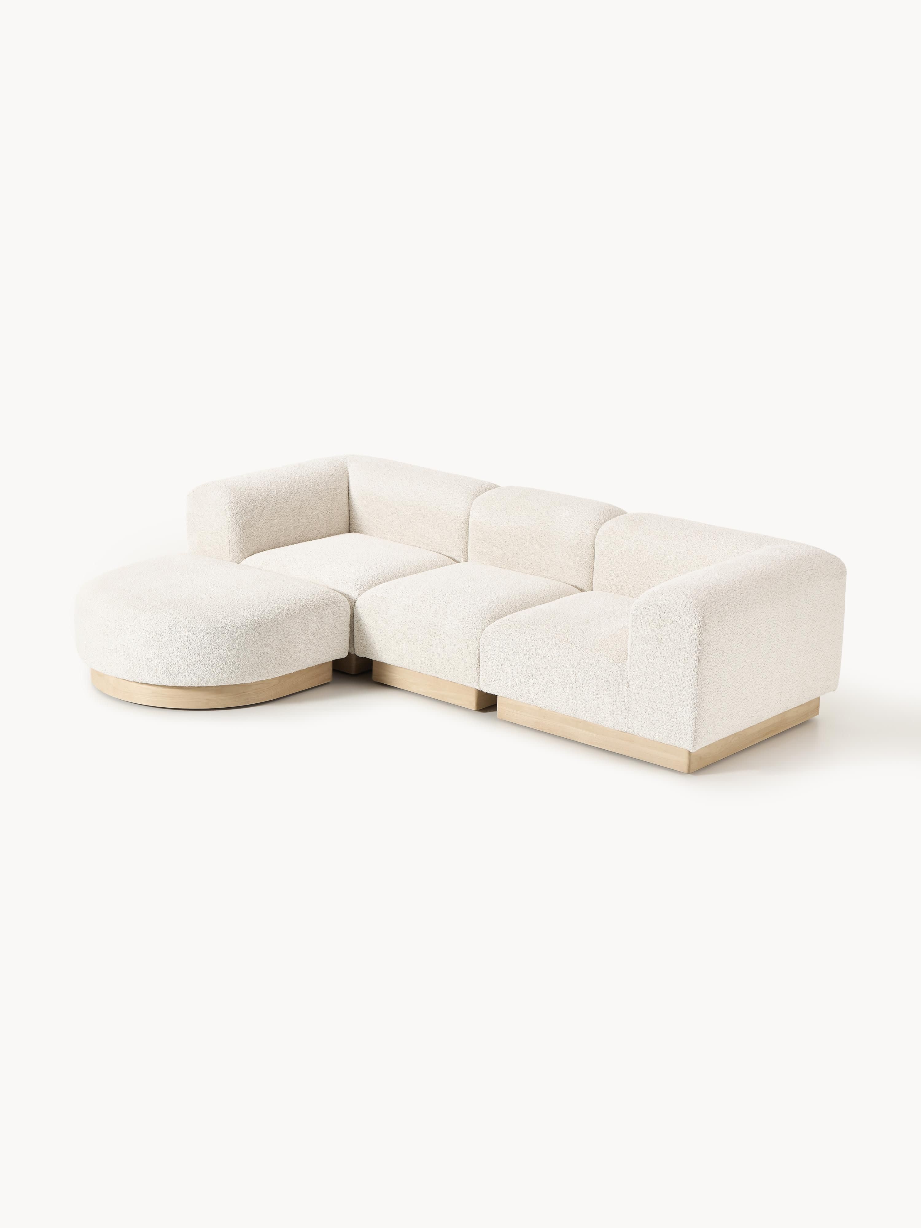 Modulares Sofa Natalie (3-Sitzer) aus Teddy-Bouclé mit Hocker (links/rechts)