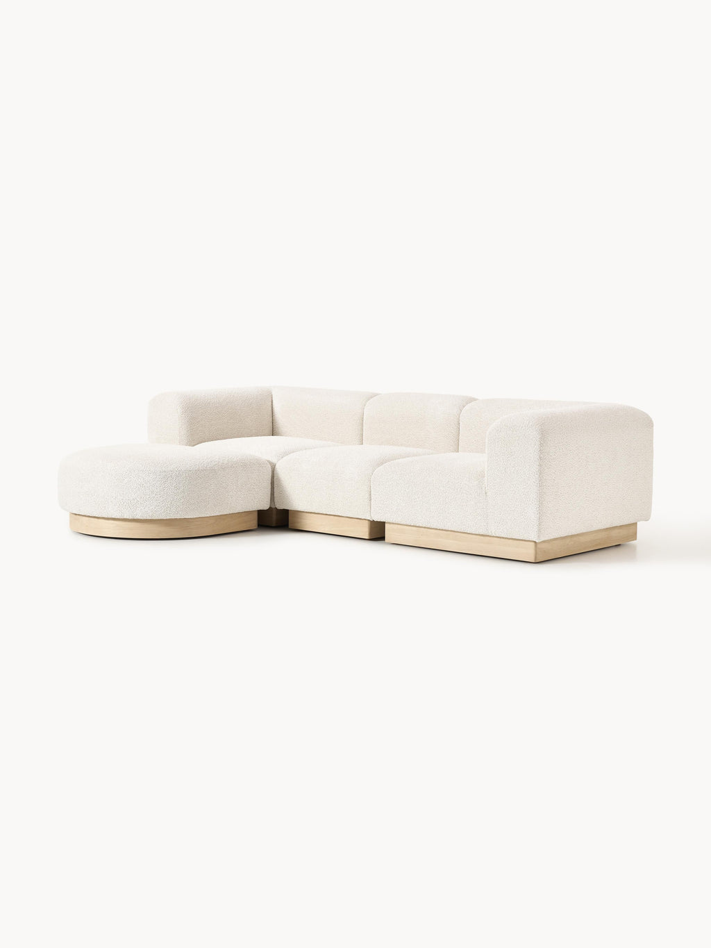 Modulares Sofa Natalie (3-Sitzer) aus Teddy-Bouclé mit Hocker (links/rechts)