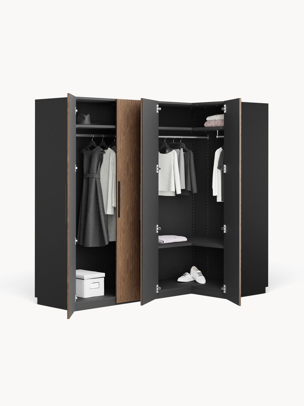Modularer Eck-Kleiderschrank Simone, 215 cm Breite, in verschiedenen Größen