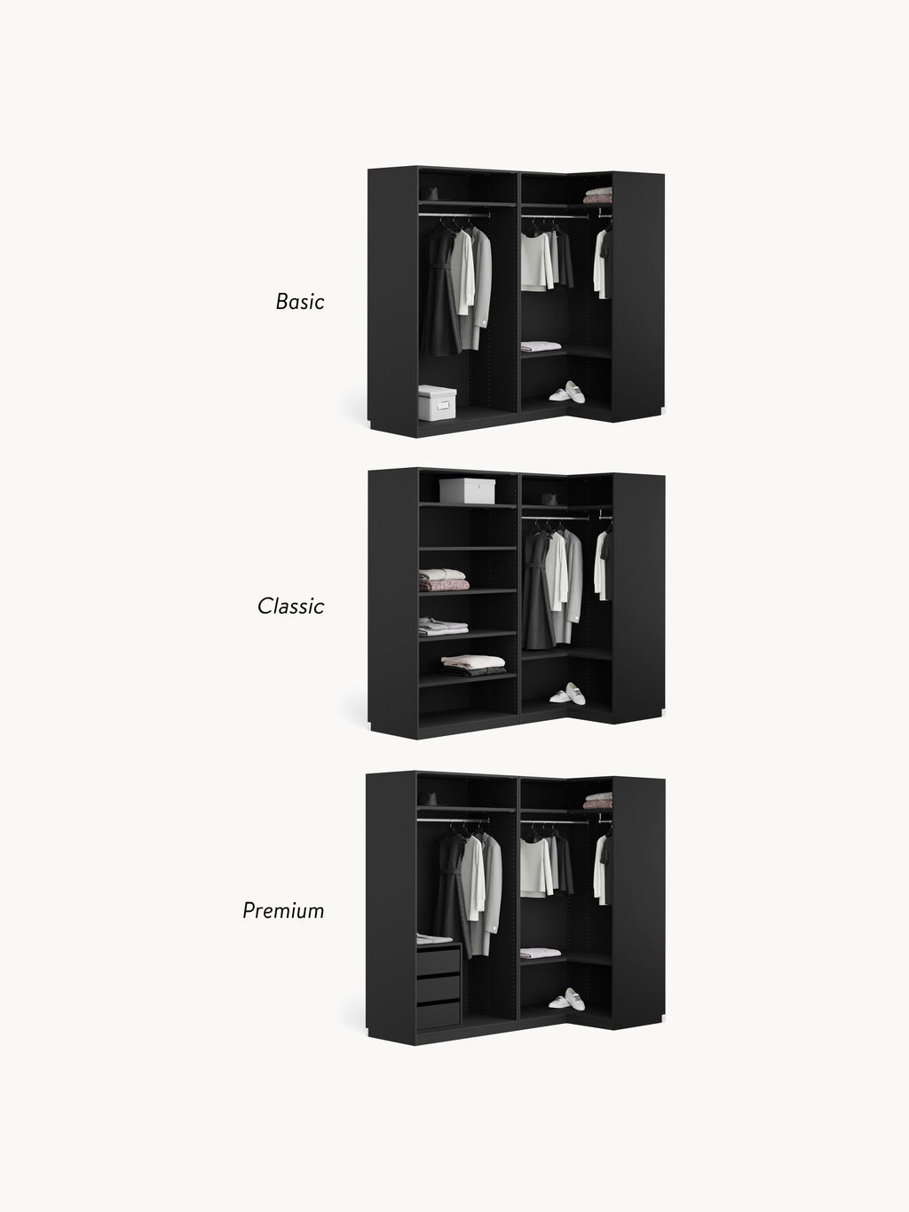 Modularer Eck-Kleiderschrank Simone, 215 cm Breite, in verschiedenen Größen