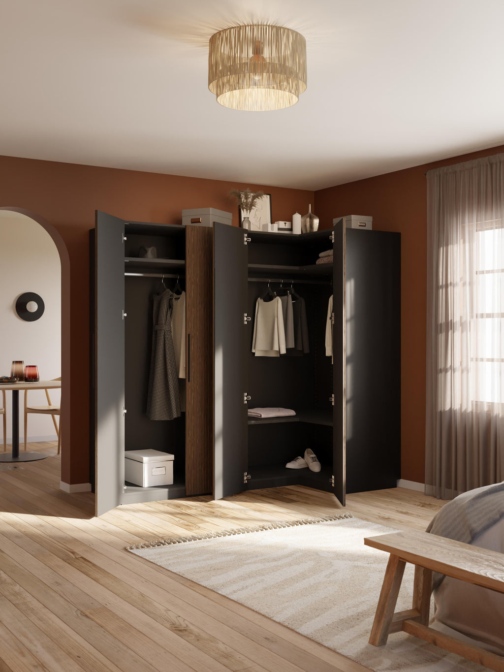 Modularer Eck-Kleiderschrank Simone, 215 cm Breite, in verschiedenen Größen