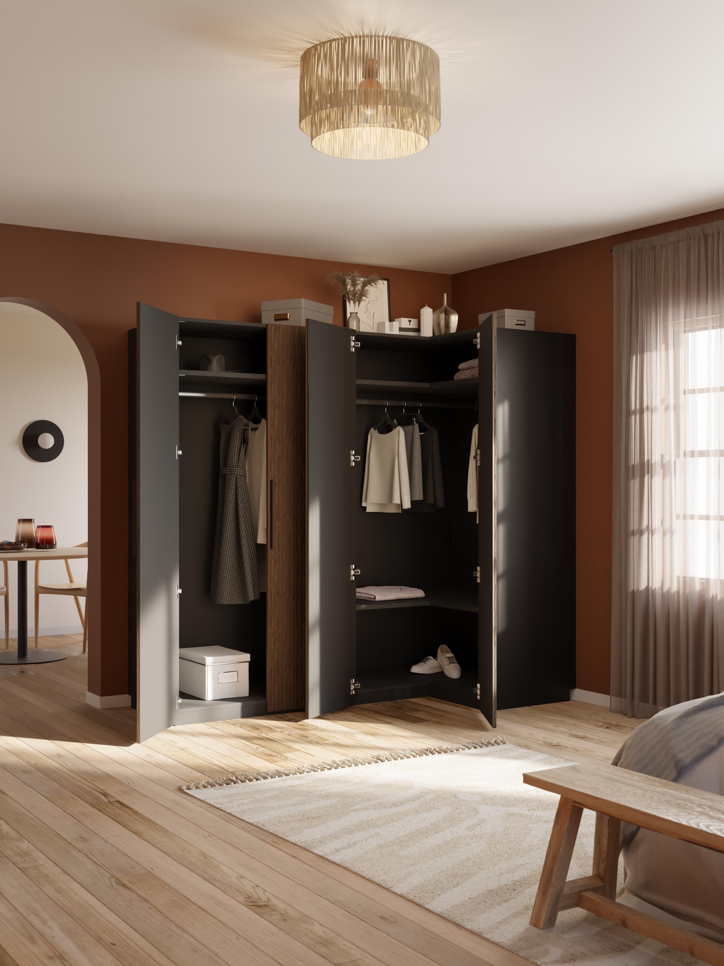 Modularer Eck-Kleiderschrank Simone, 215 cm Breite, in verschiedenen Größen