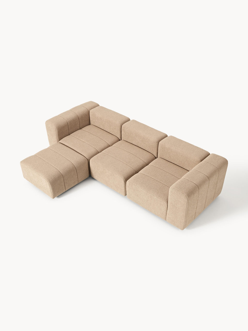 Modulares Bouclé-Sofa Lena (4-Sitzer) mit Hocker (links/rechts)