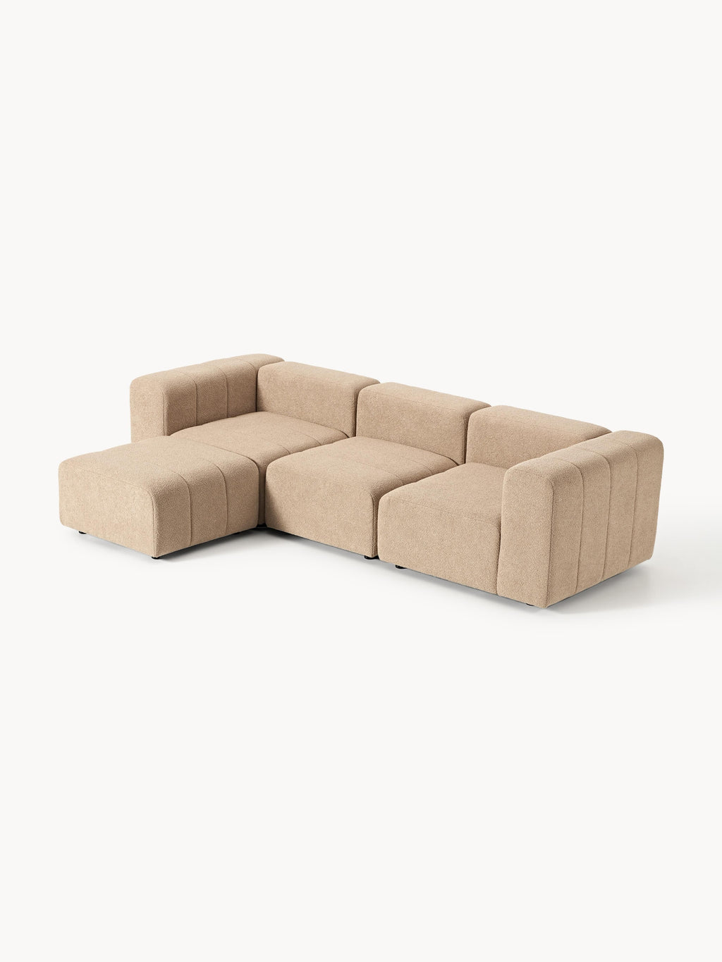 Modulares Bouclé-Sofa Lena (4-Sitzer) mit Hocker (links/rechts)