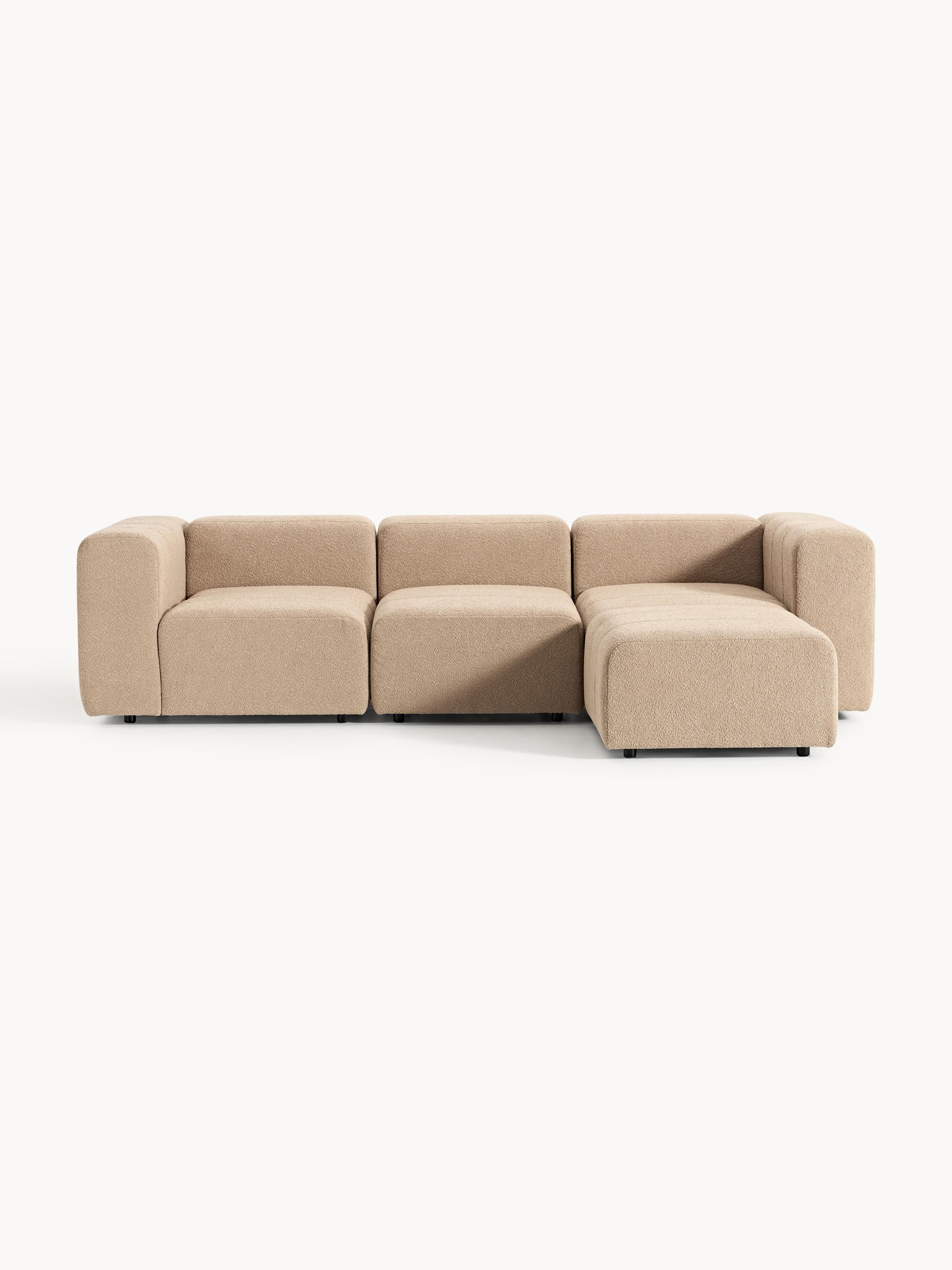 Modulares Bouclé-Sofa Lena (4-Sitzer) mit Hocker (links/rechts)