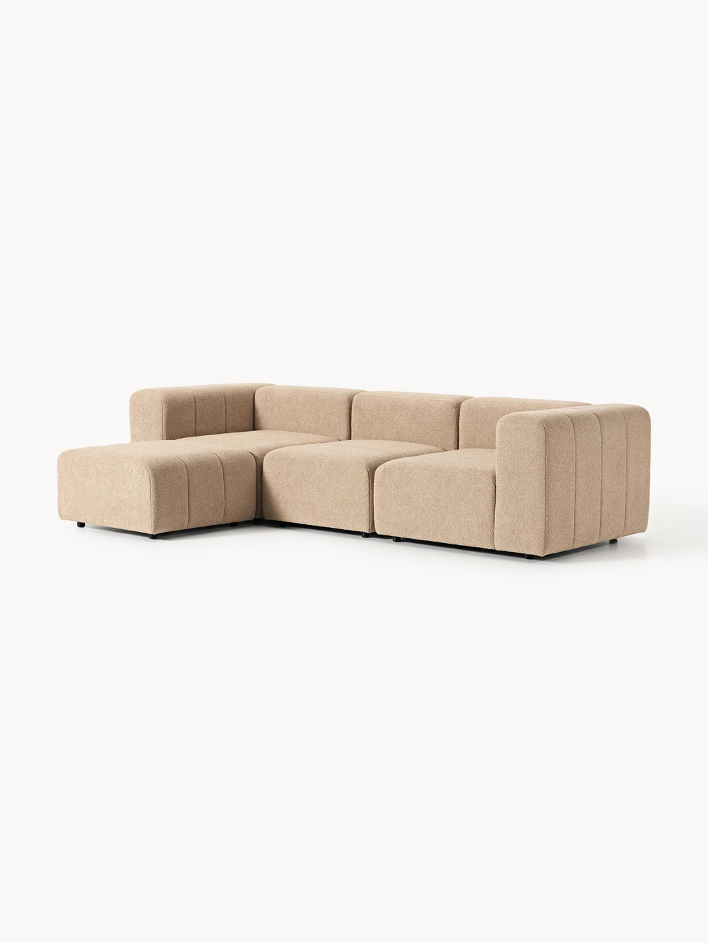 Modulares Bouclé-Sofa Lena (4-Sitzer) mit Hocker (links/rechts)