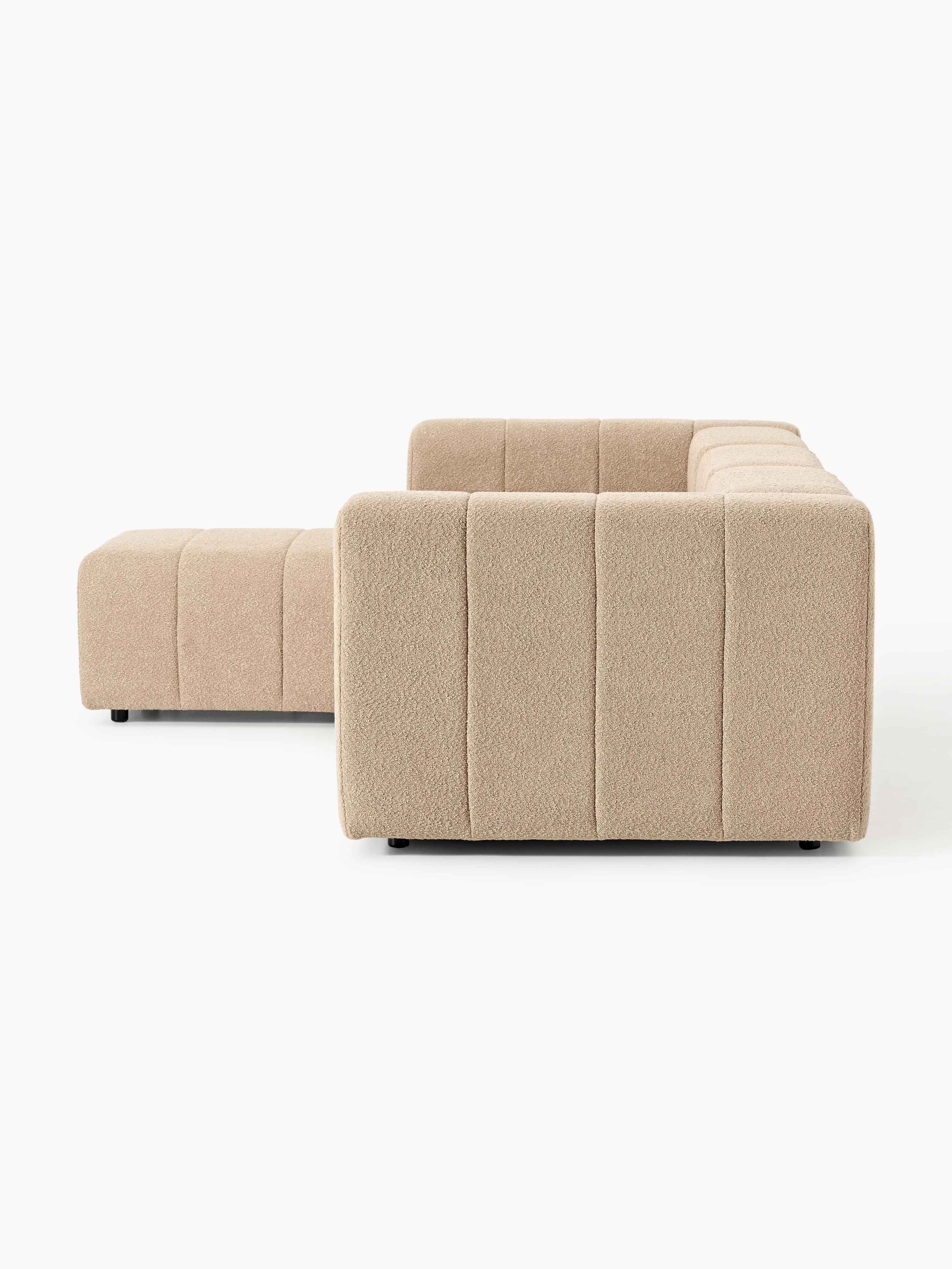 Modulares Bouclé-Sofa Lena (4-Sitzer) mit Hocker (links/rechts)
