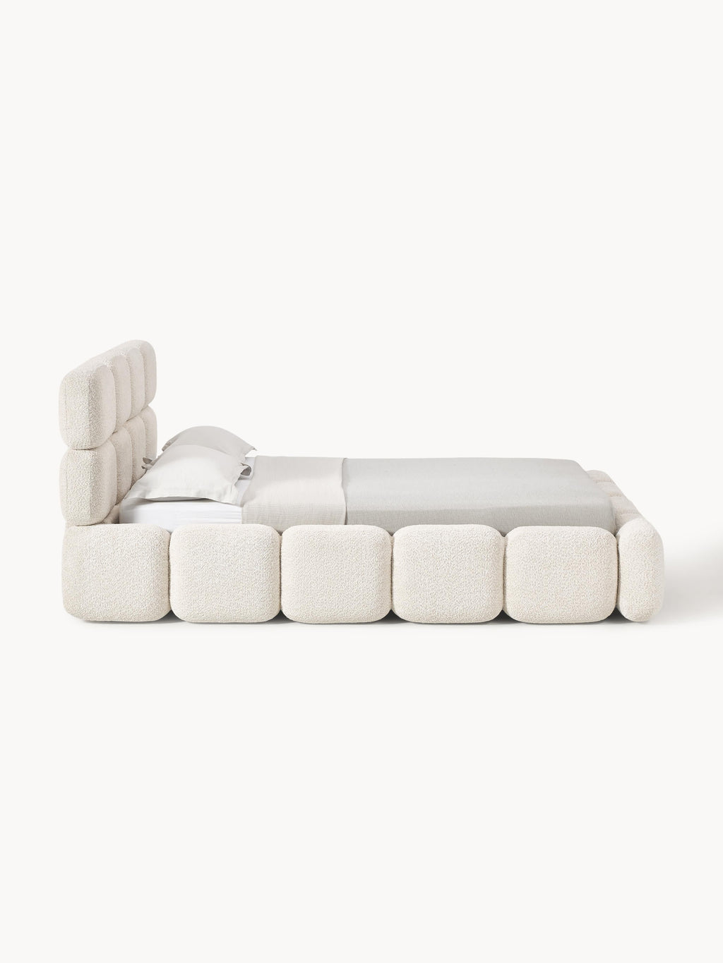 Polsterbett Tayla aus Teddy-Bouclé mit Stauraum