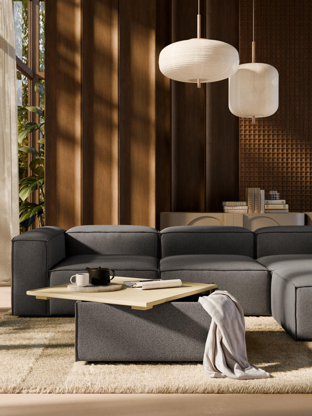 Sofa-Hocker Lennon aus Bouclé mit Stauraum