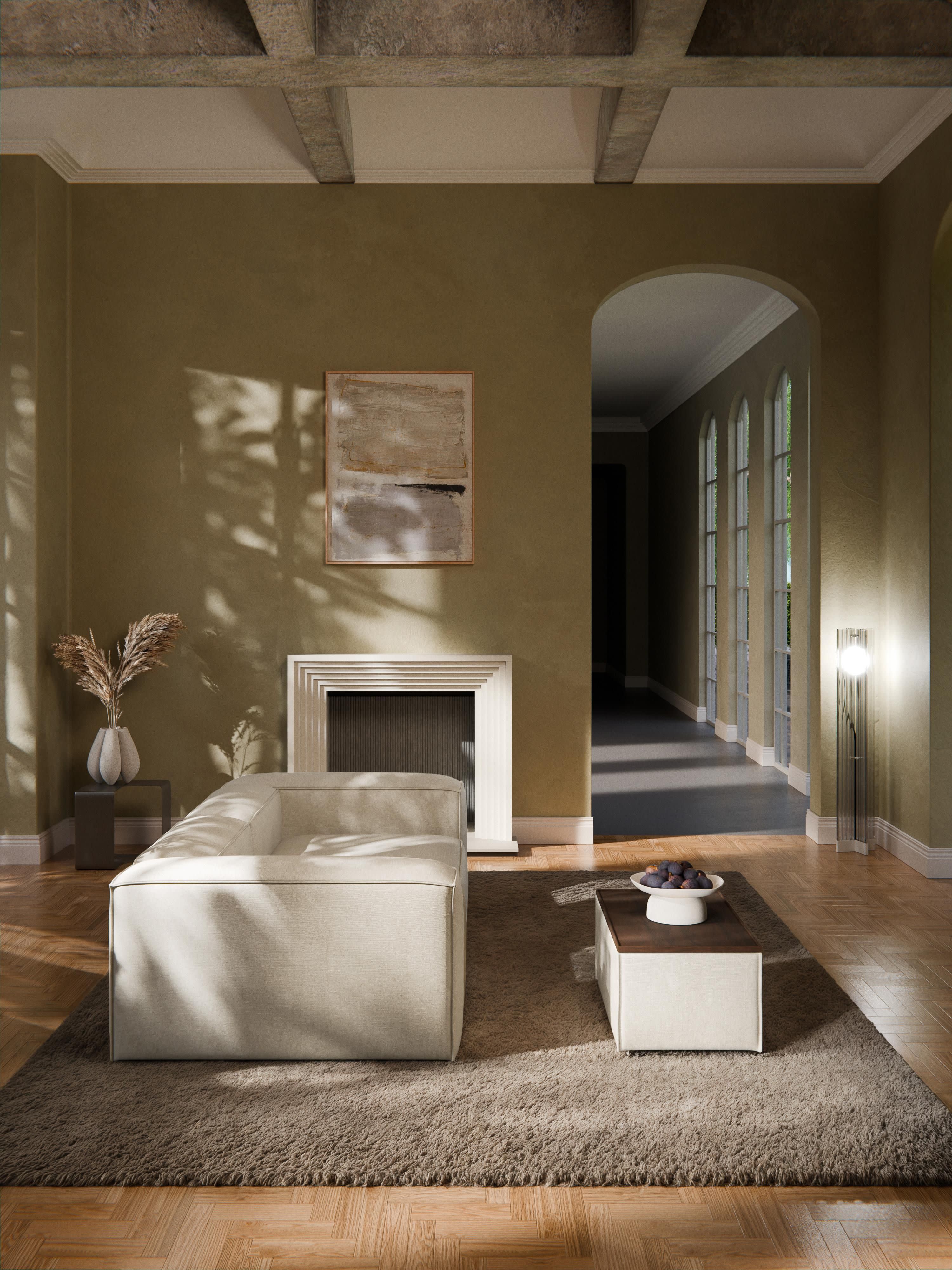 Sofa-Hocker Lennon aus Leinen-Mix mit Stauraum
