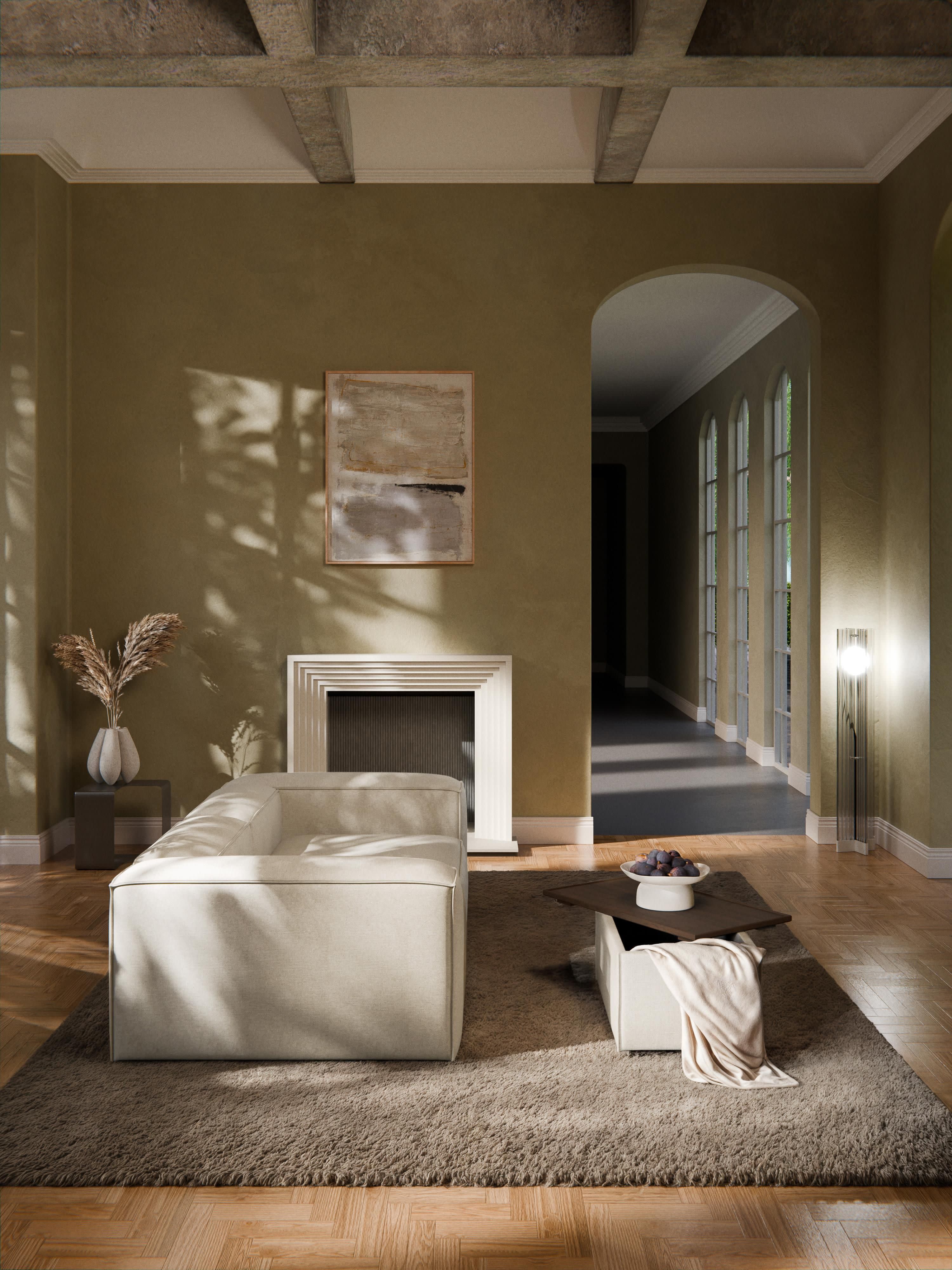 Sofa-Hocker Lennon aus Leinen-Mix mit Stauraum