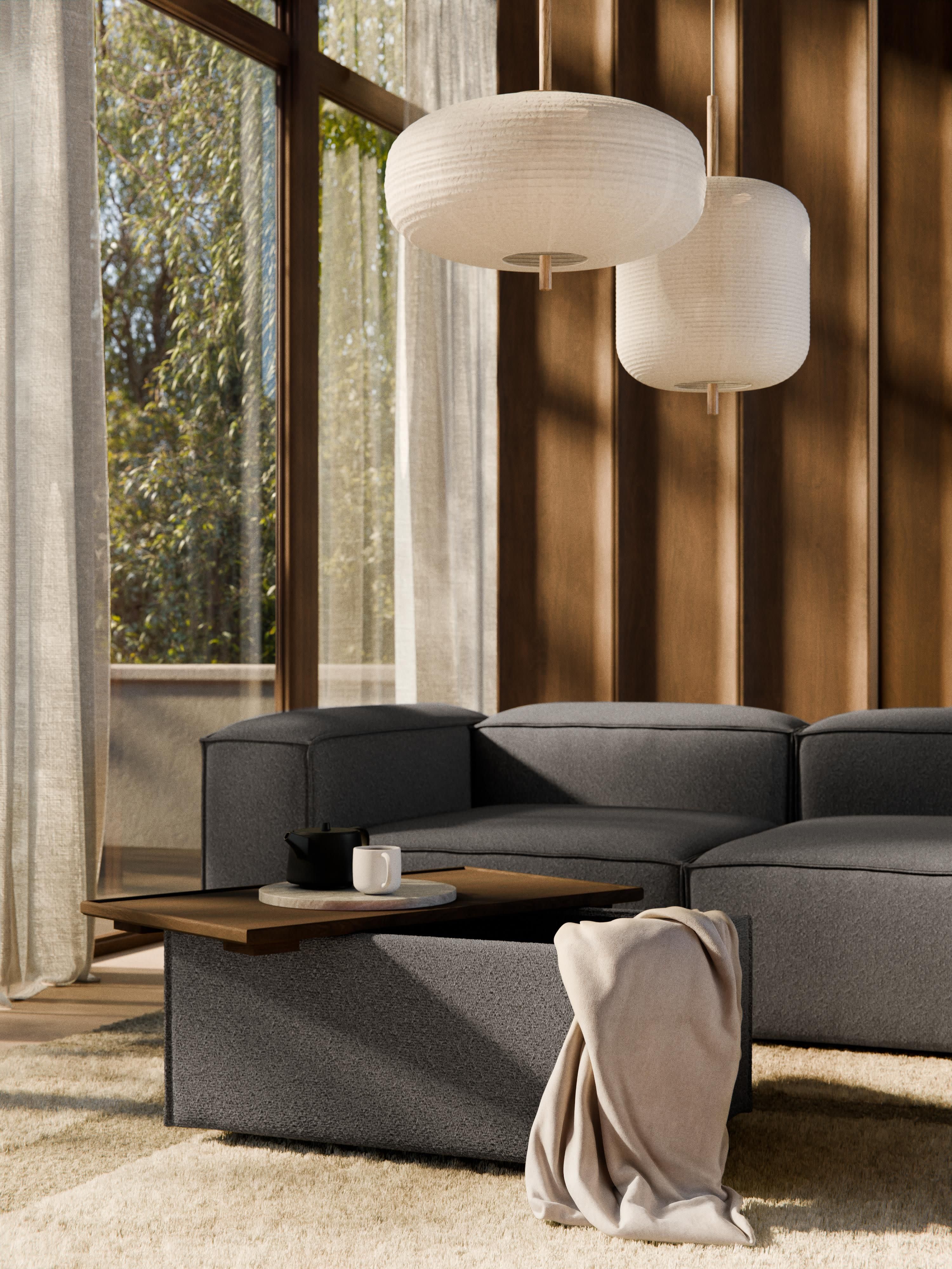 Sofa-Hocker Lennon aus Bouclé mit Stauraum