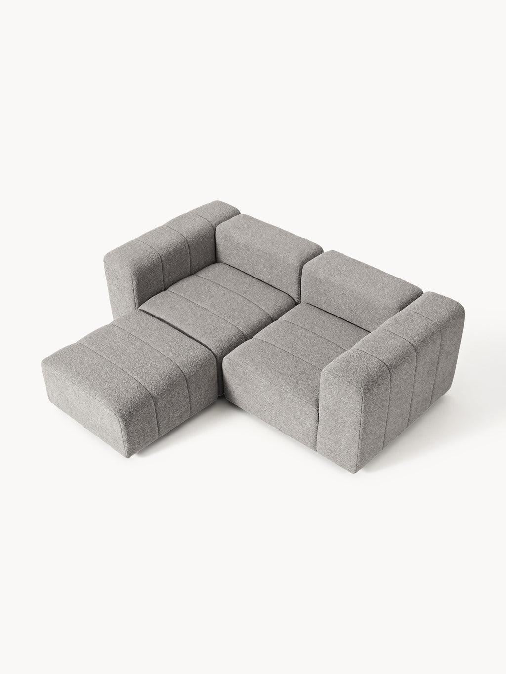 Modulares Bouclé-Sofa Lena (3-Sitzer) mit Hocker (links/rechts)