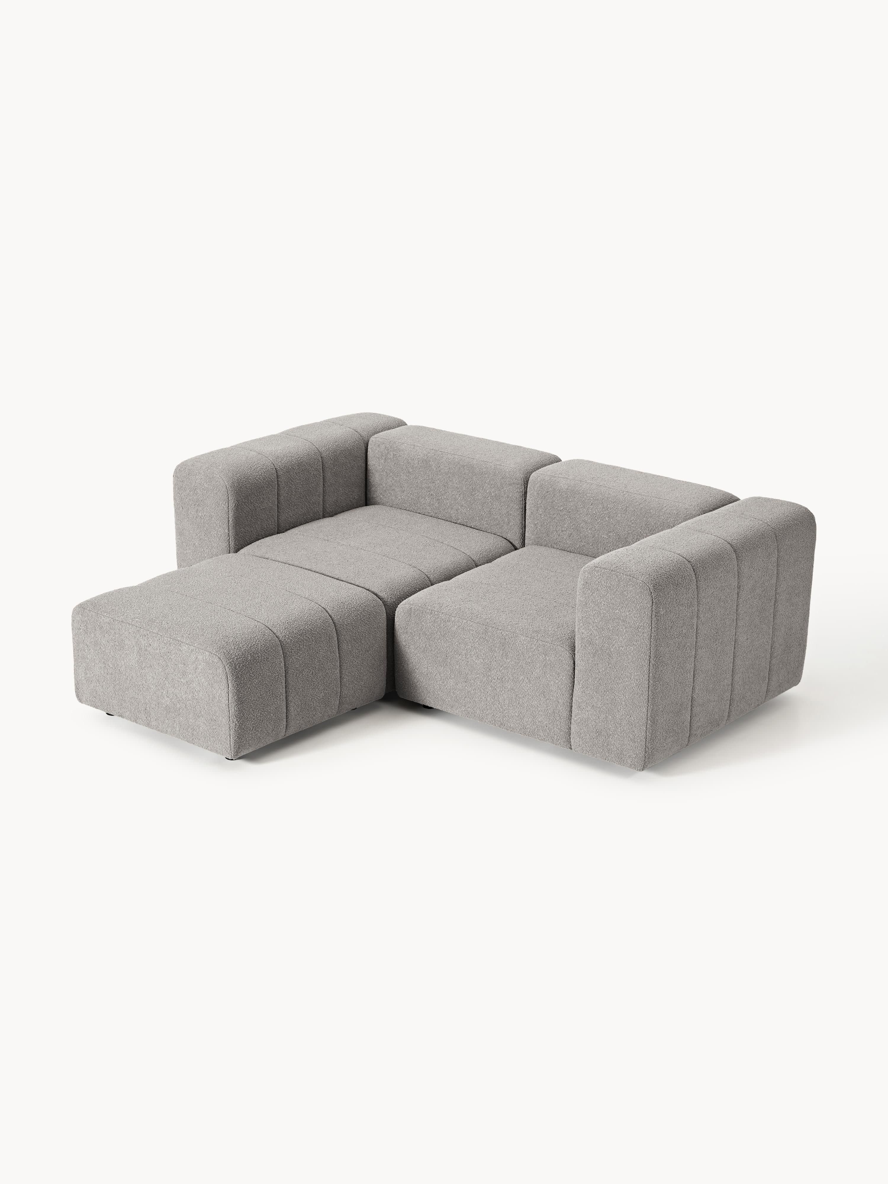 Modulares Bouclé-Sofa Lena (3-Sitzer) mit Hocker (links/rechts)