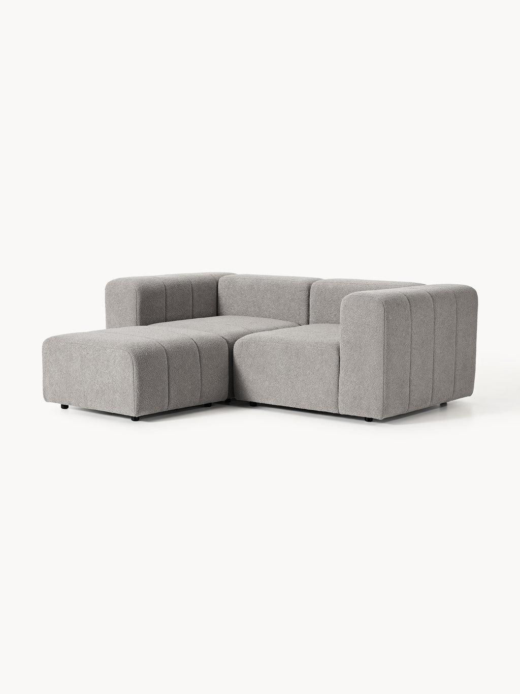 Modulares Bouclé-Sofa Lena (3-Sitzer) mit Hocker (links/rechts)