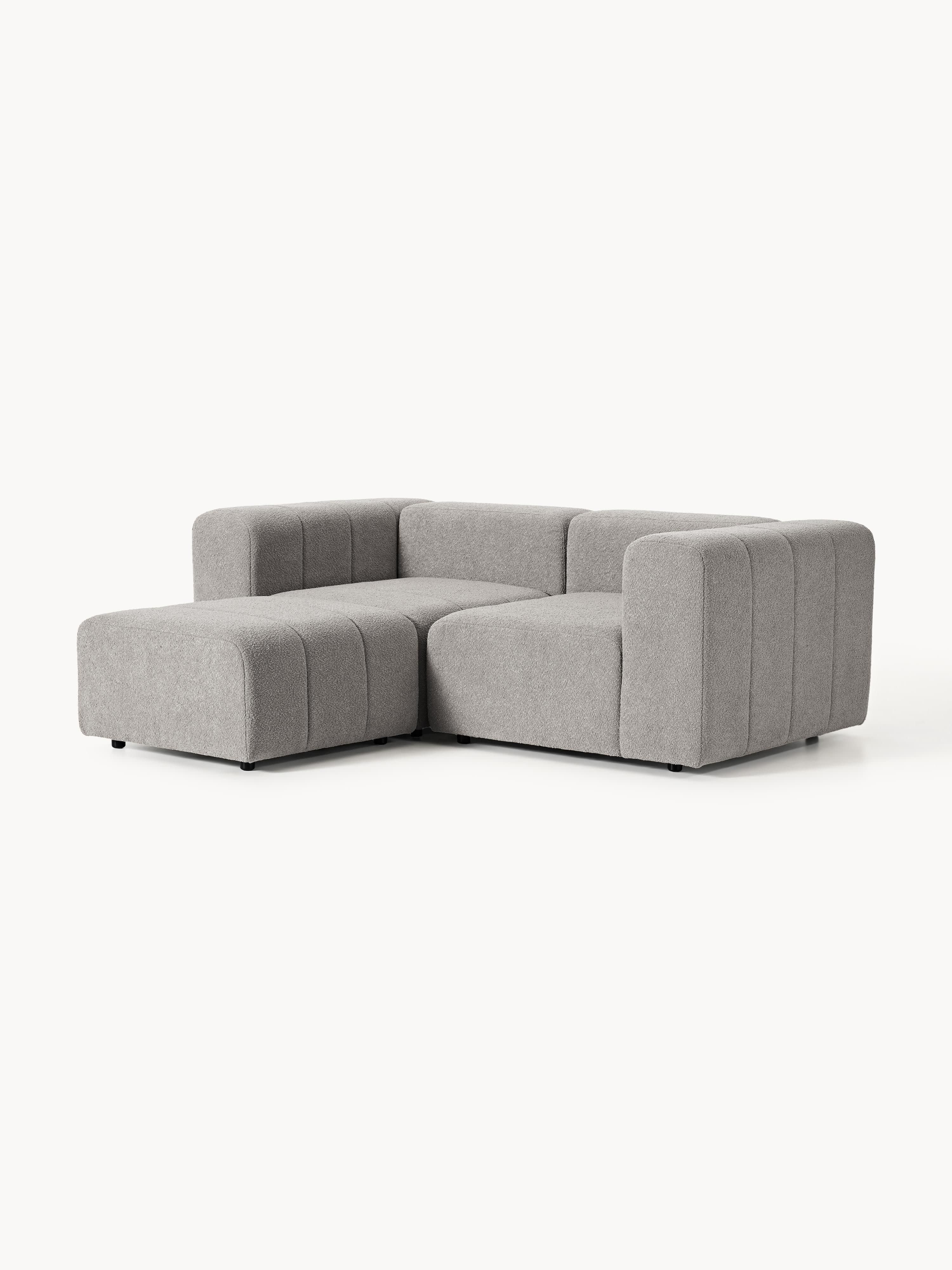 Modulares Bouclé-Sofa Lena (3-Sitzer) mit Hocker (links/rechts)