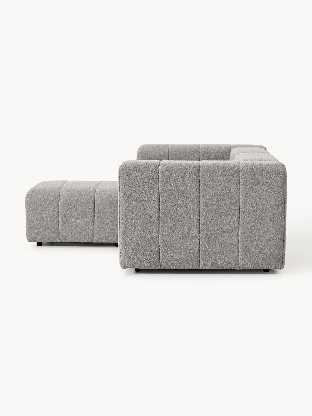Modulares Bouclé-Sofa Lena (3-Sitzer) mit Hocker (links/rechts)