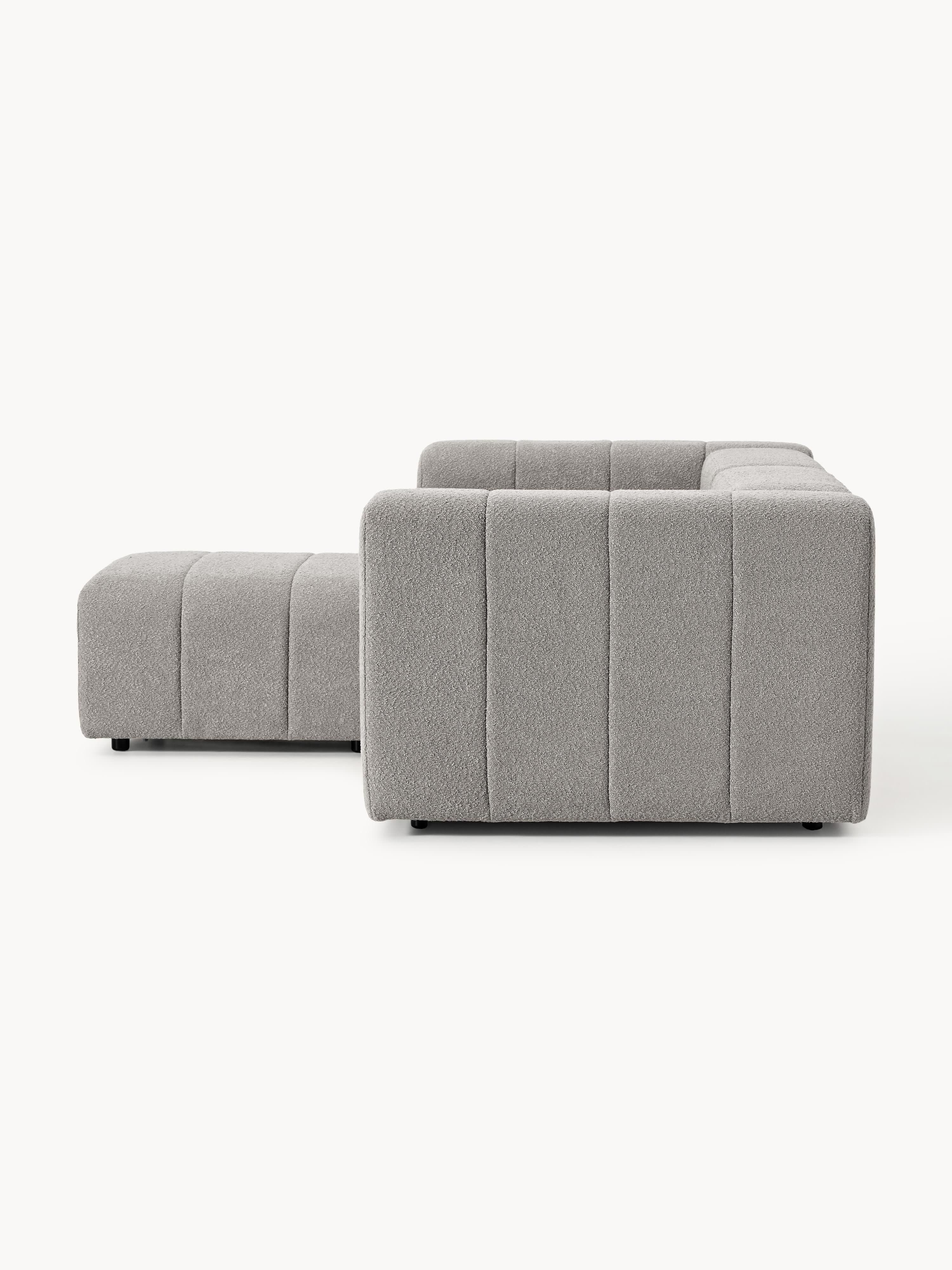 Modulares Bouclé-Sofa Lena (3-Sitzer) mit Hocker (links/rechts)