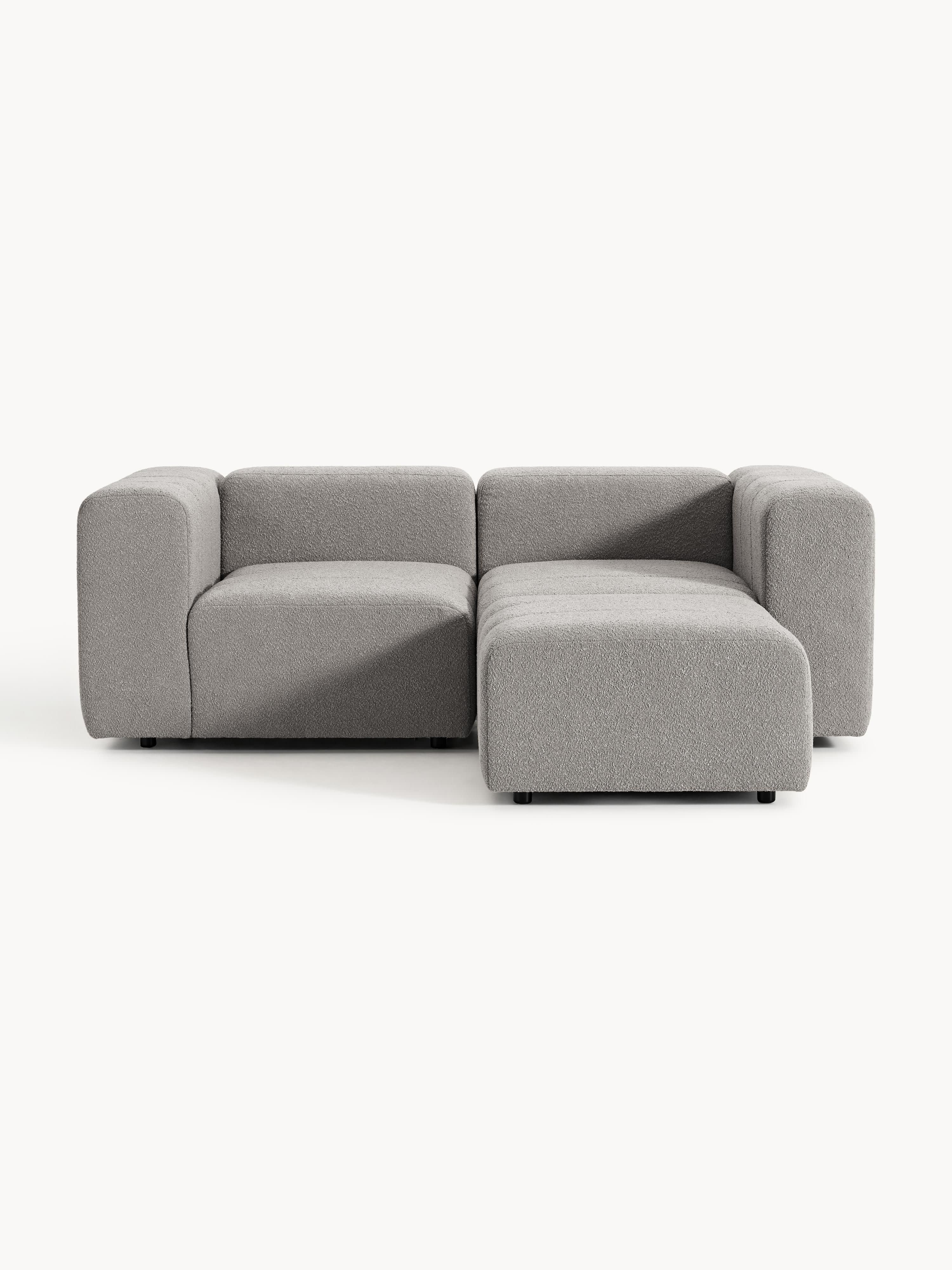 Modulares Bouclé-Sofa Lena (3-Sitzer) mit Hocker (links/rechts)