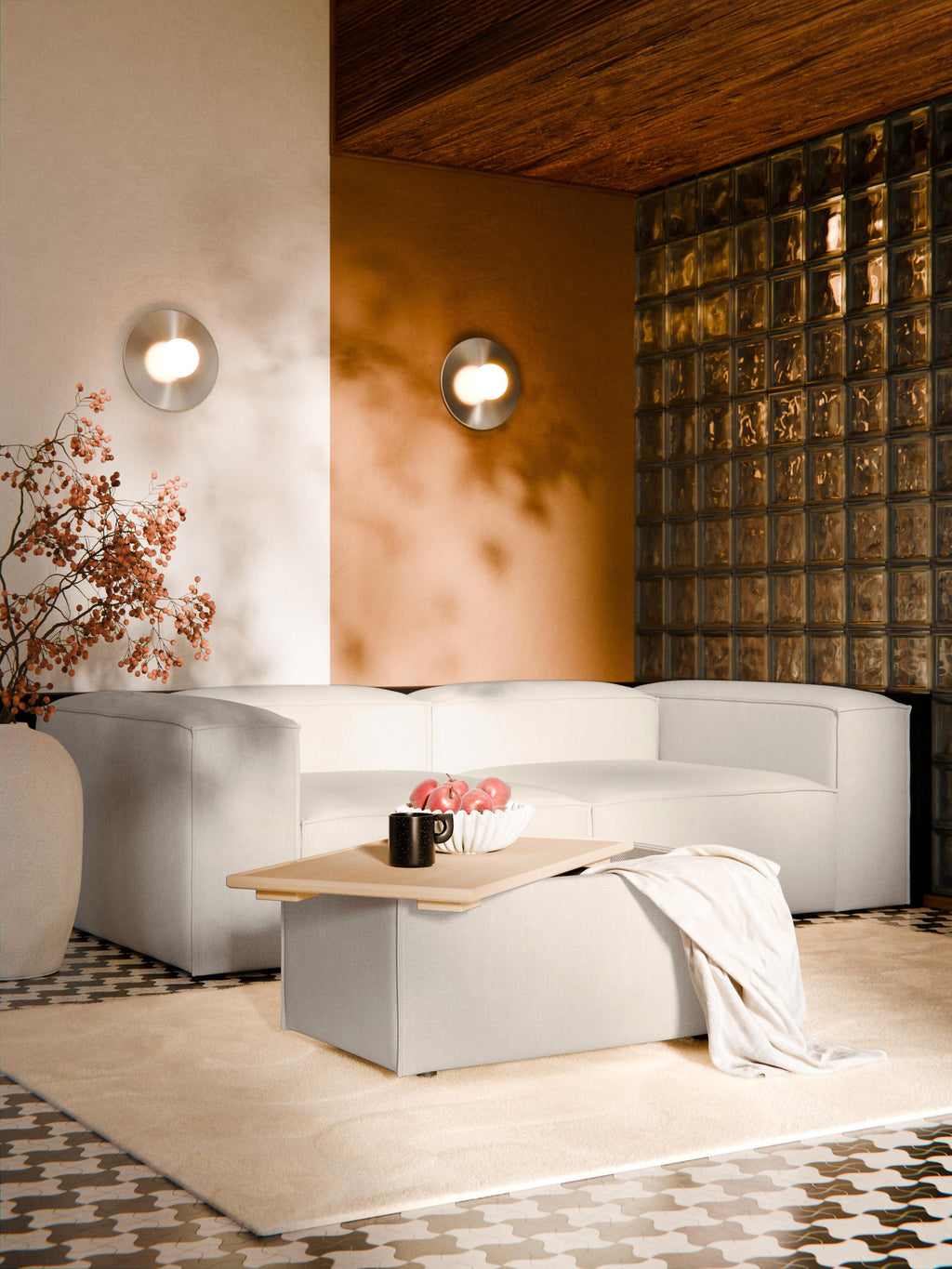 Sofa-Hocker Lennon aus Leinen-Mix mit Stauraum