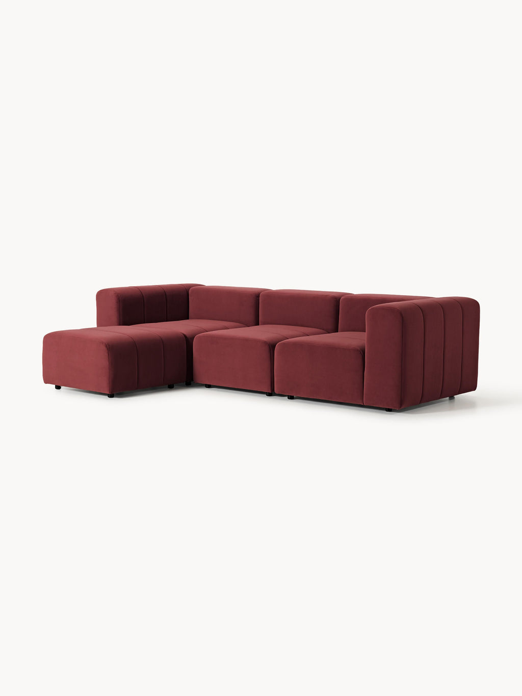 Modulares Samt-Sofa Lena (4-Sitzer) mit Hocker (links/rechts)
