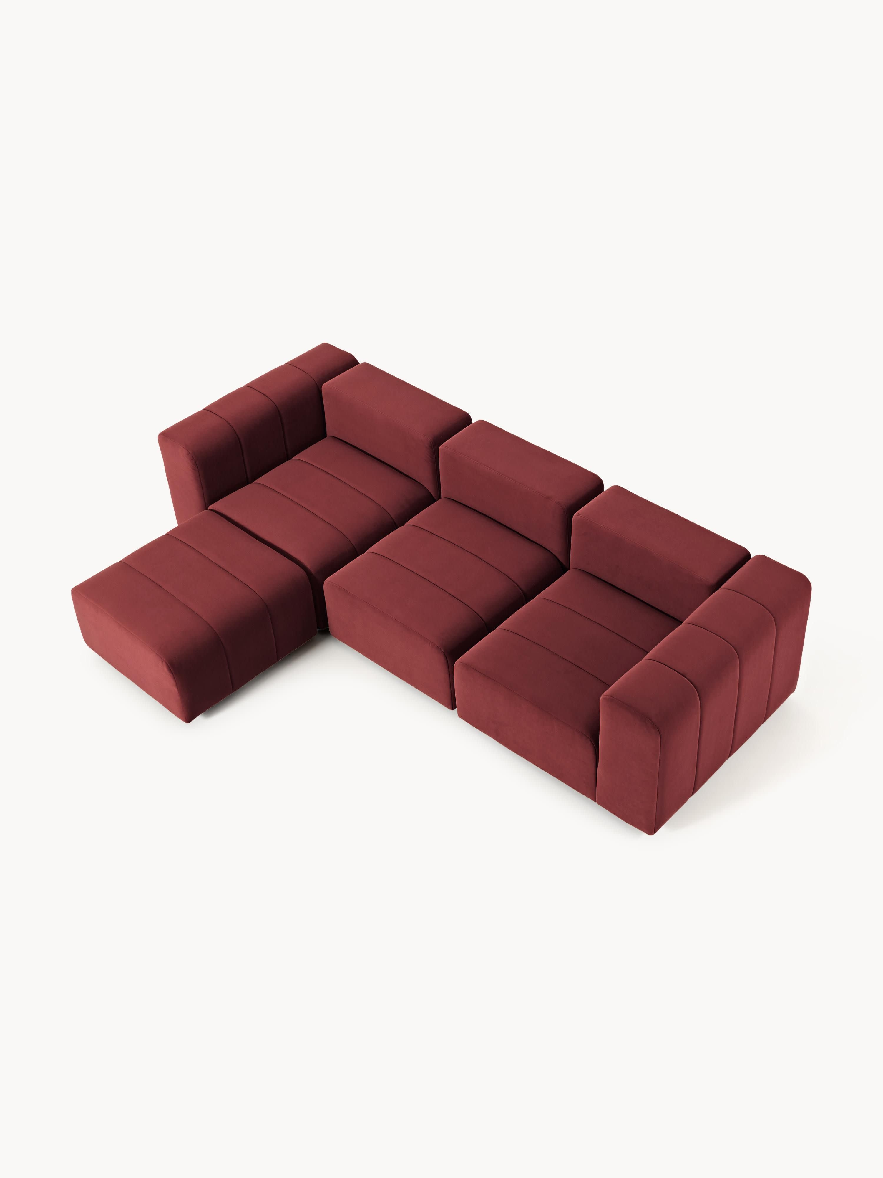 Modulares Samt-Sofa Lena (4-Sitzer) mit Hocker (links/rechts)